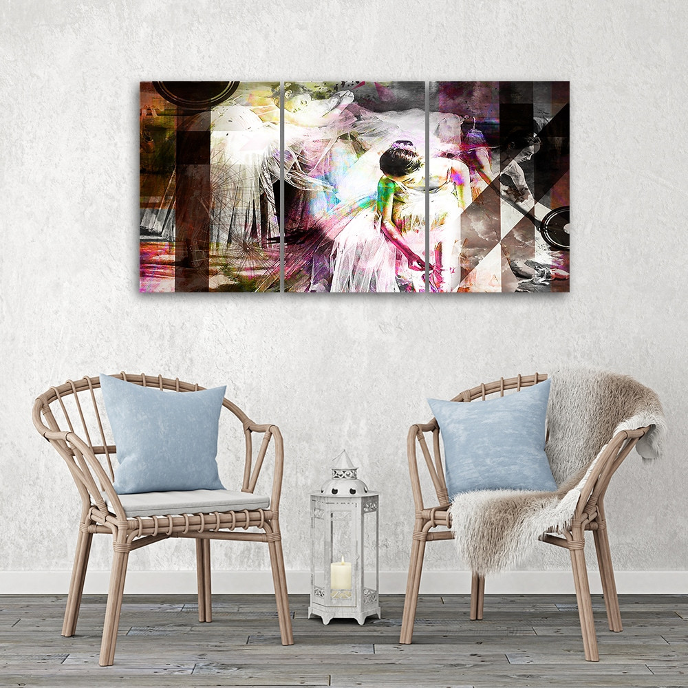 3 dele lærredstryk, feminin pastel