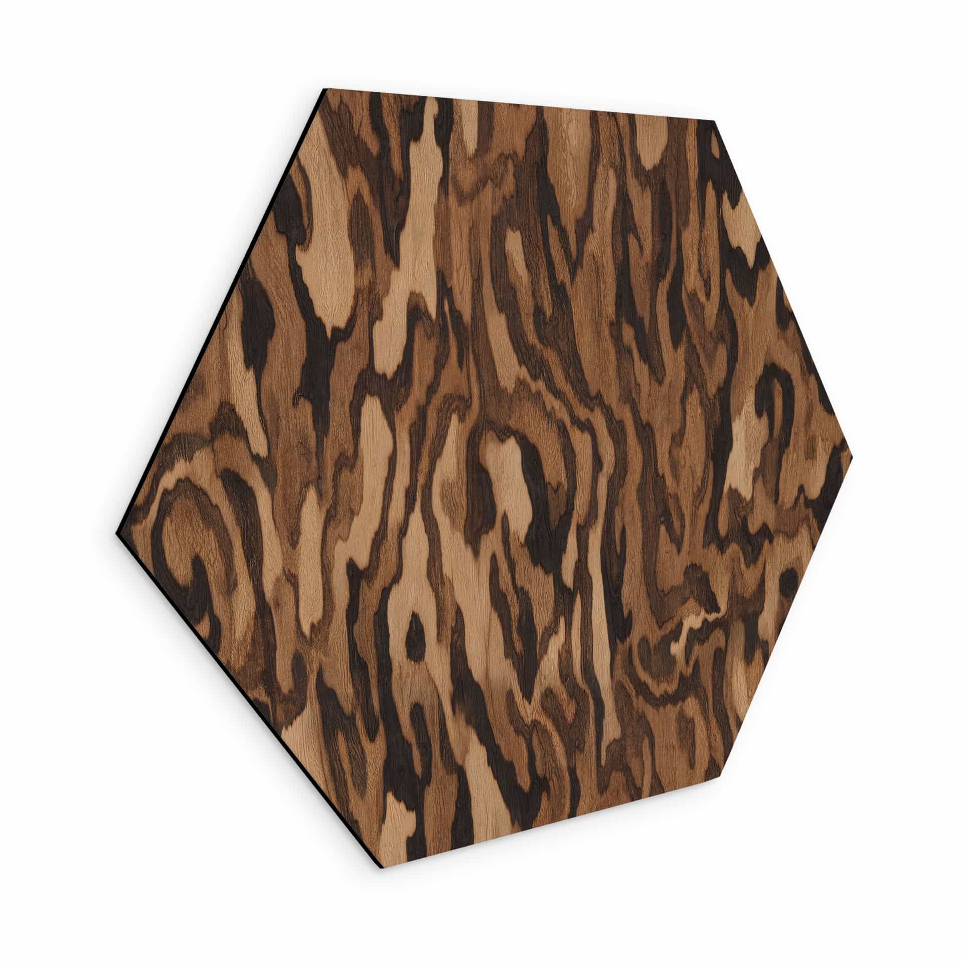 Hexagone Tableau Ettore Walnut - Veinage de Bois Abstrait - Sir Edward x Grigory Gladarev - Alu-Dibond