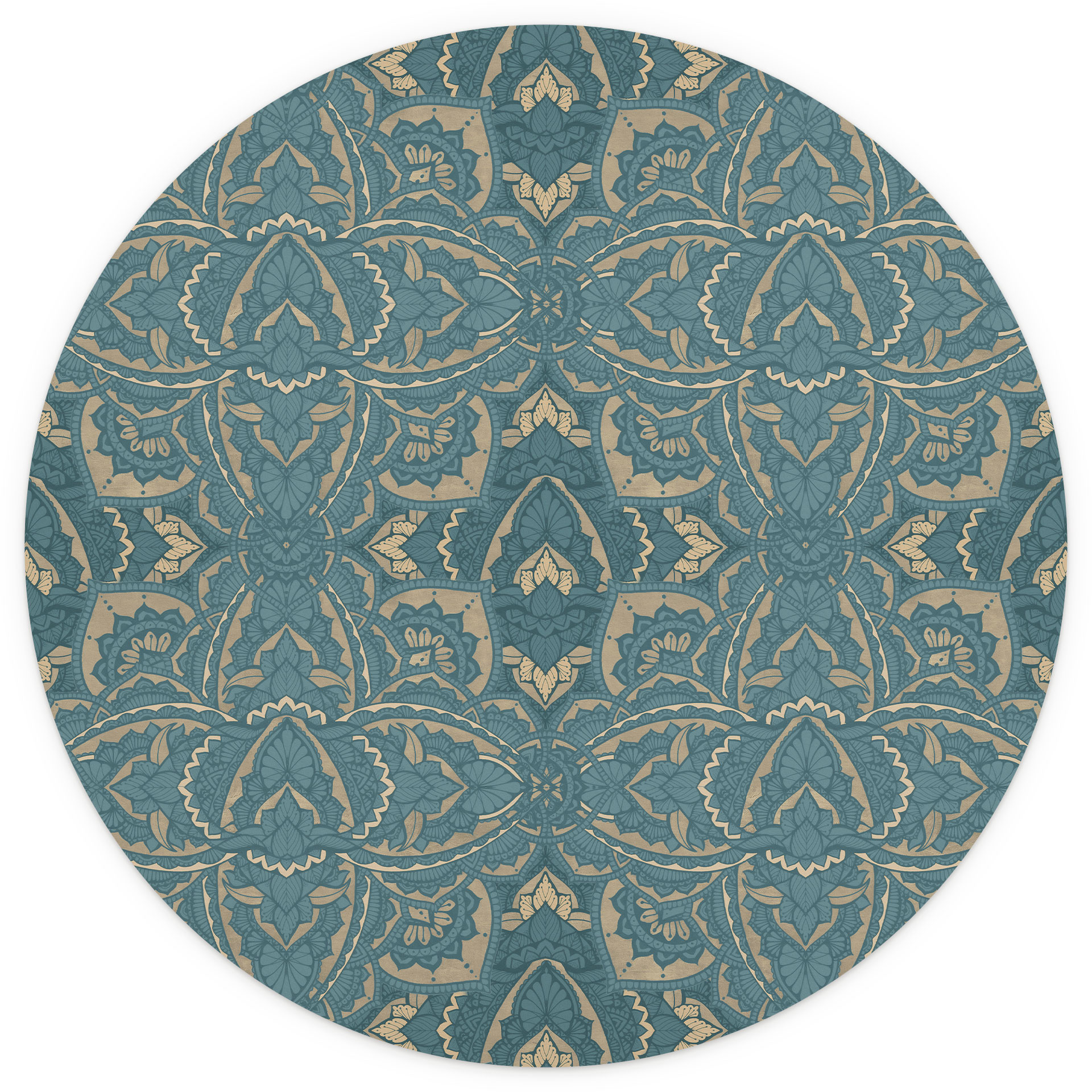 Boho vintage mandala behang in turquoise goud - Bloomery Decor - Rond - Zelfklevend/niet-geweven