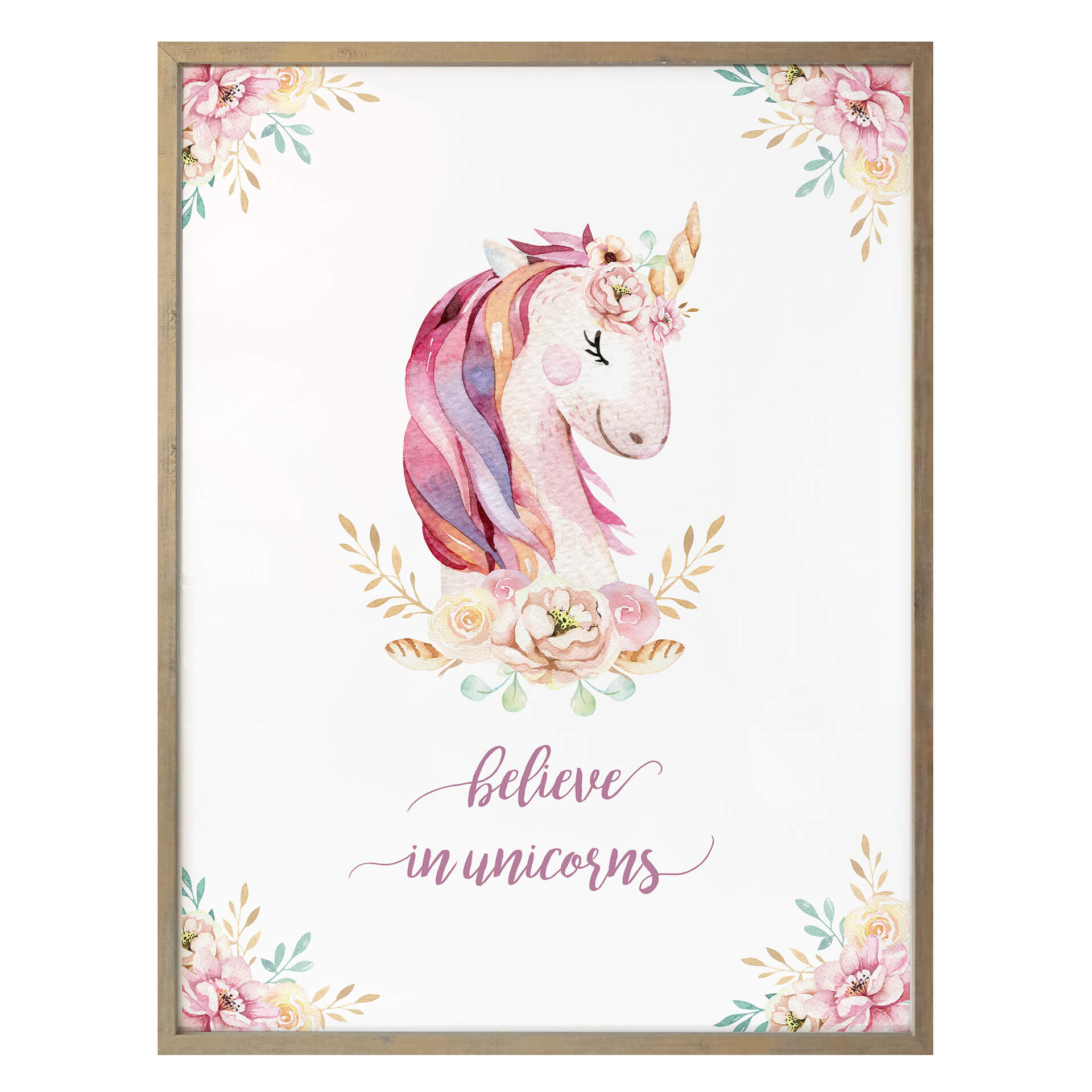 Plakat Kvilis - Believe in Unicorns - Jednorożec z kwiatami