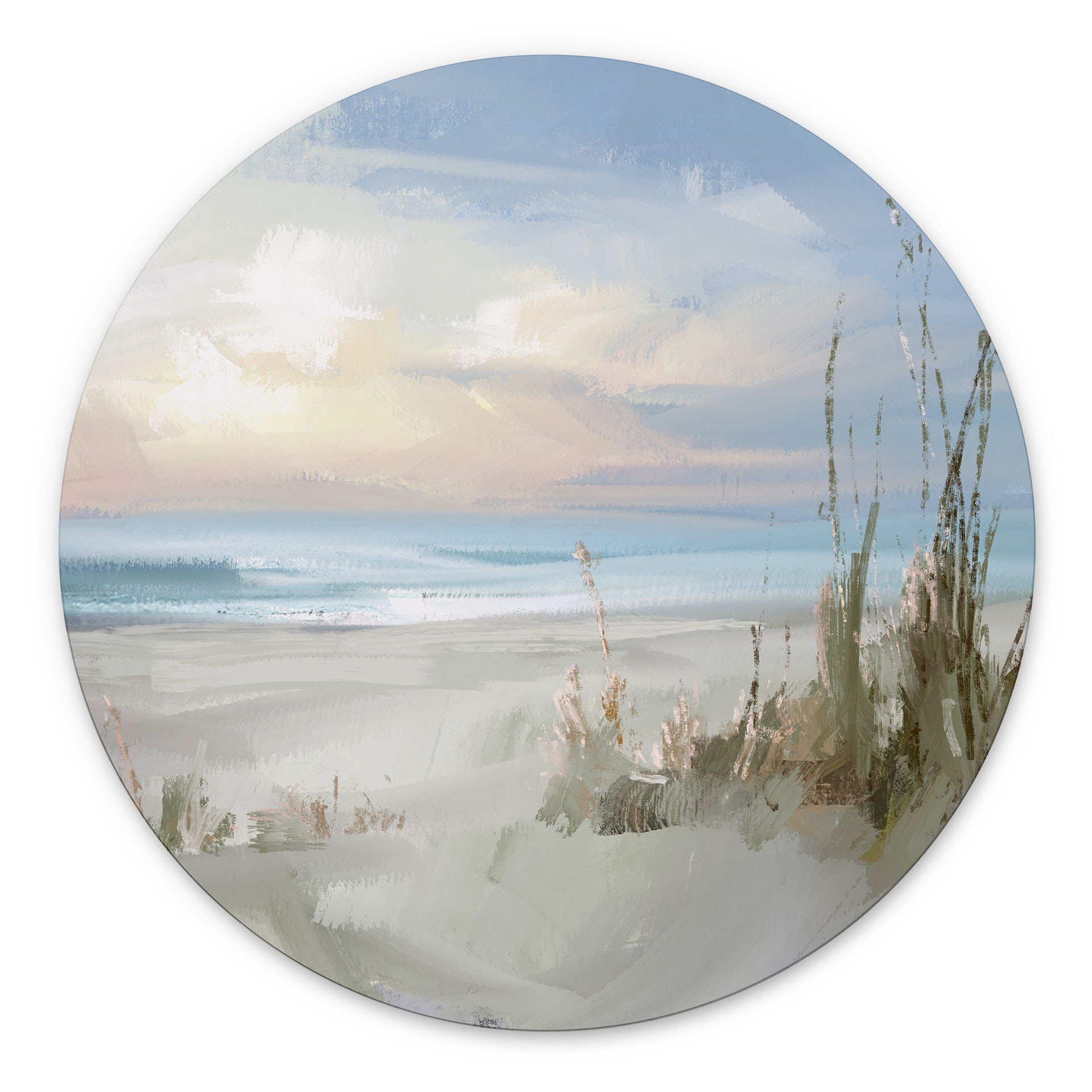 Wanddecoratie Rustig strand in pastelkleuren - Cheney - Alu-Dibond Rond