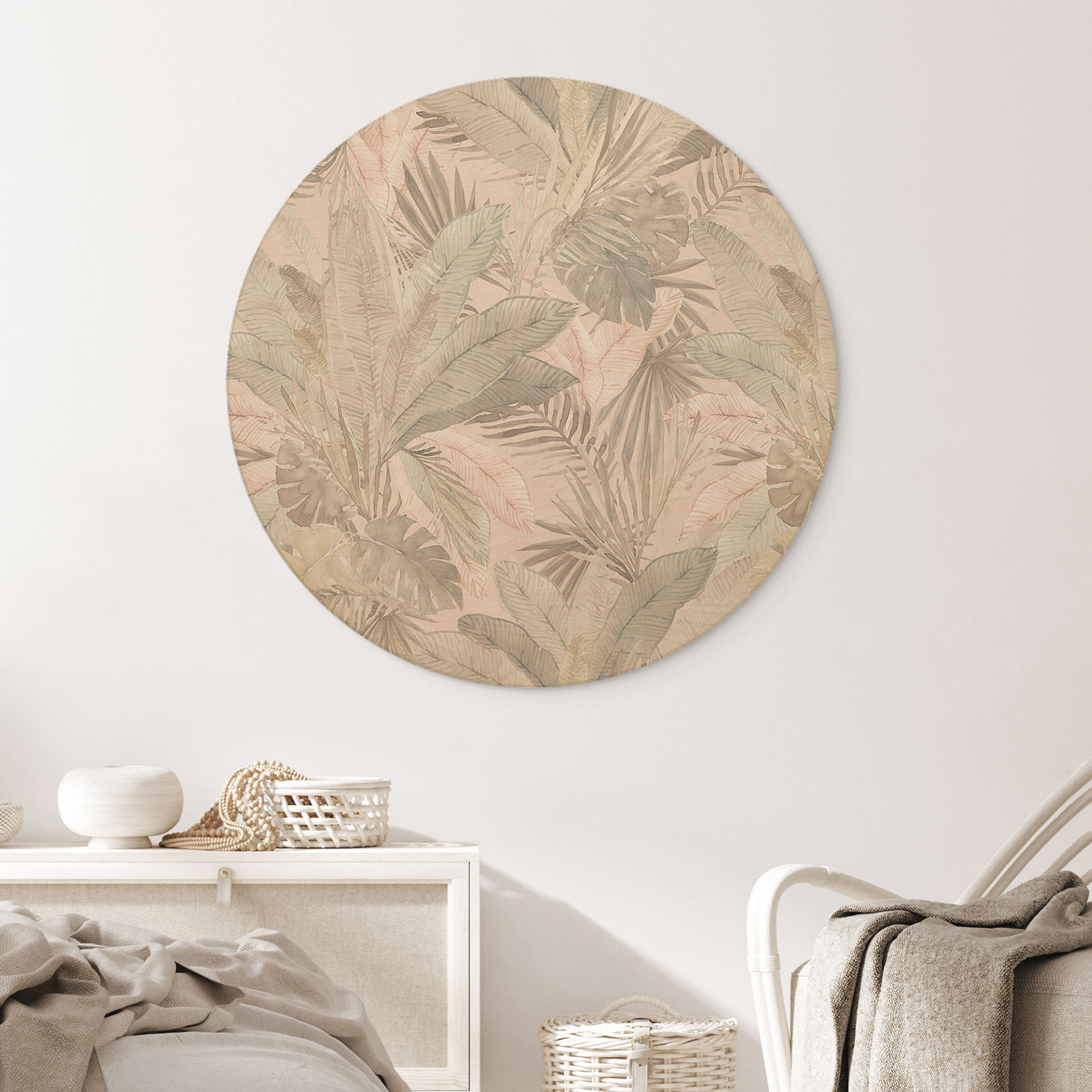 Obraz drewniany liście tropikalne w dżungli pastelowy - Bloomery Decor - Okrągły