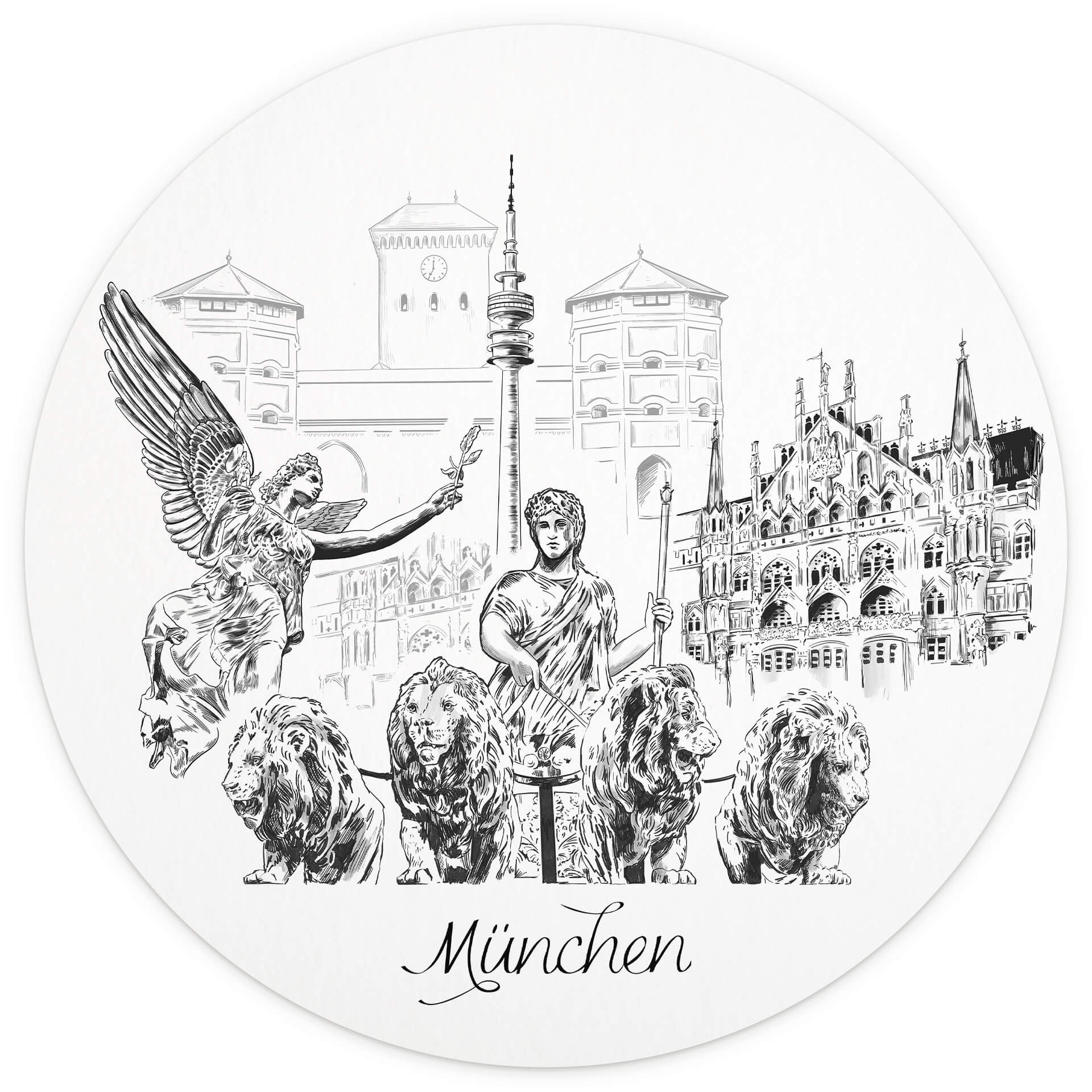 Behangcirkel Love your City - Munchen zwart wit - vliesbehang/zelfklevend vliesbehang