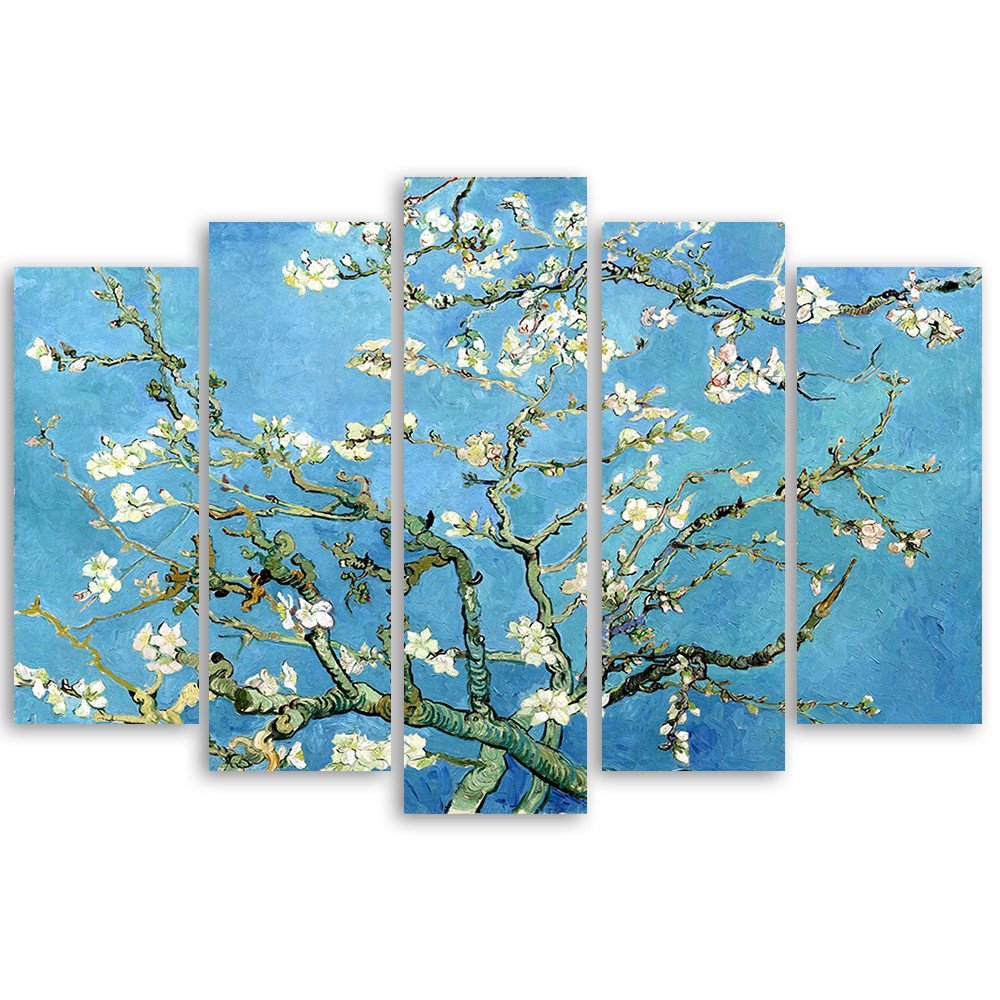 5 stykke lærredstryk, mandelblomst Vincent Van Gogh