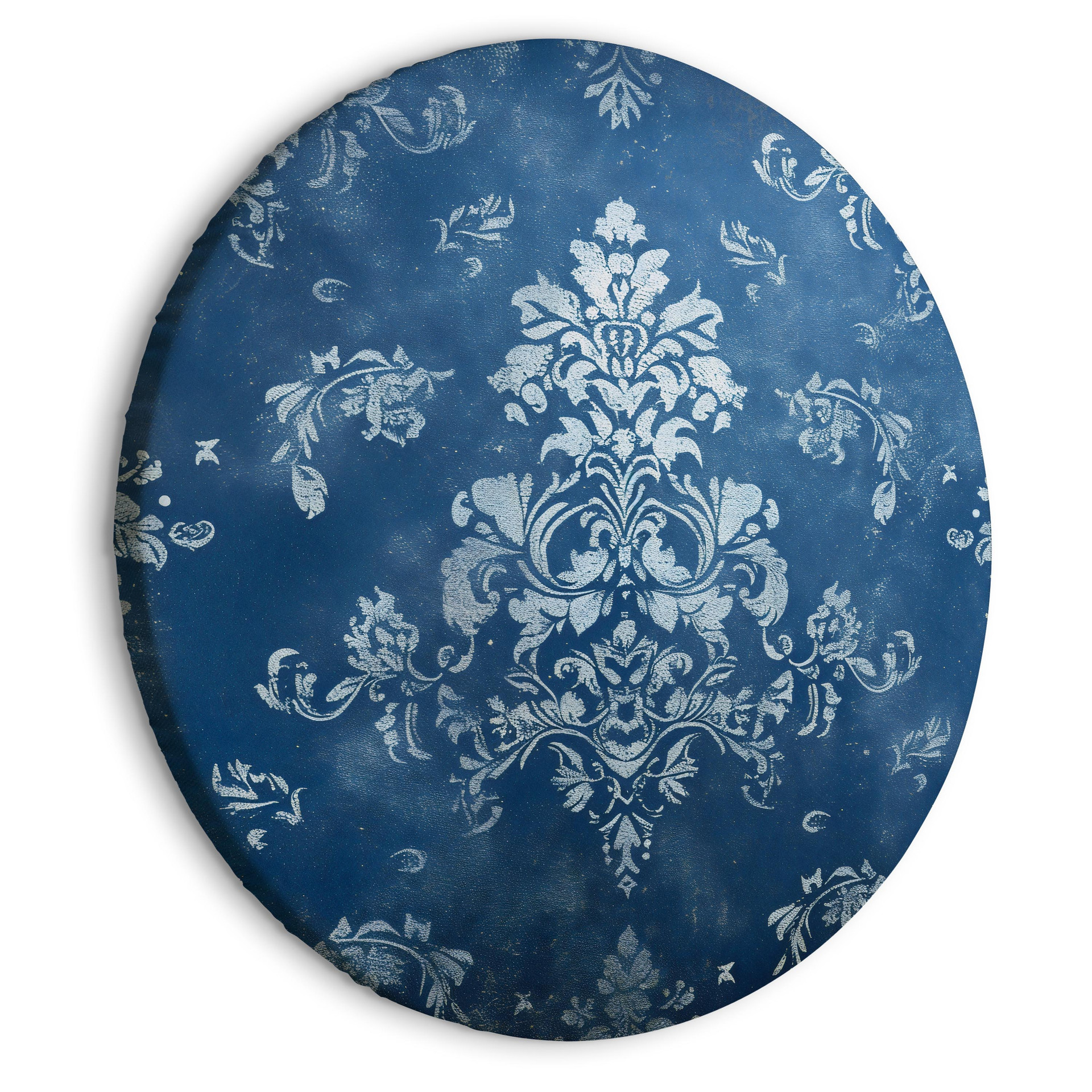 Rundes Leinwandbild Retro Ornament: Dekoratives Motiv in verwaschenem Blau