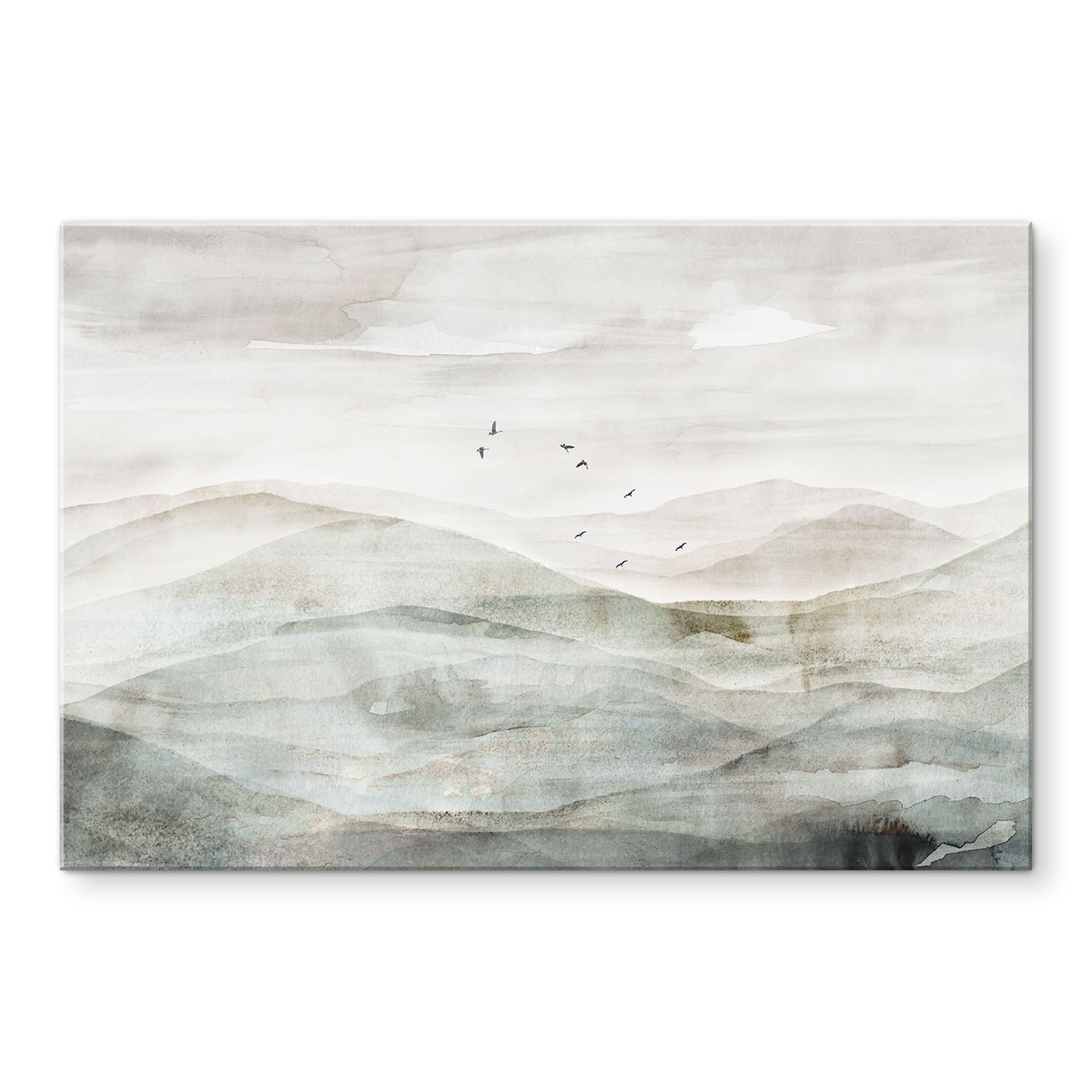 Glasschilderijen Mistig berglandschap aquarel - Ms Tiff