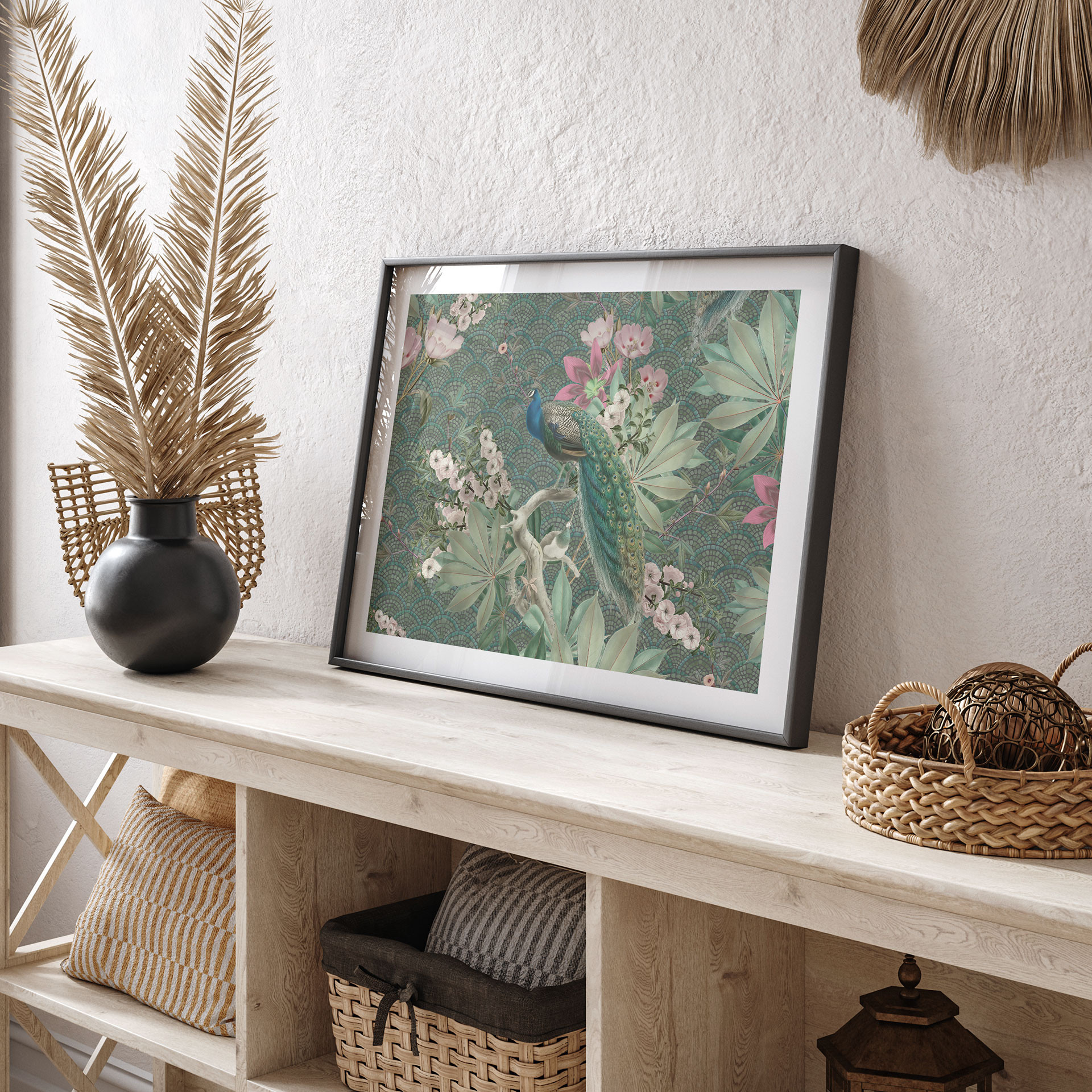 Plakat paw w tropikalnym ogrodzie na mozaice - Bloomery Decor