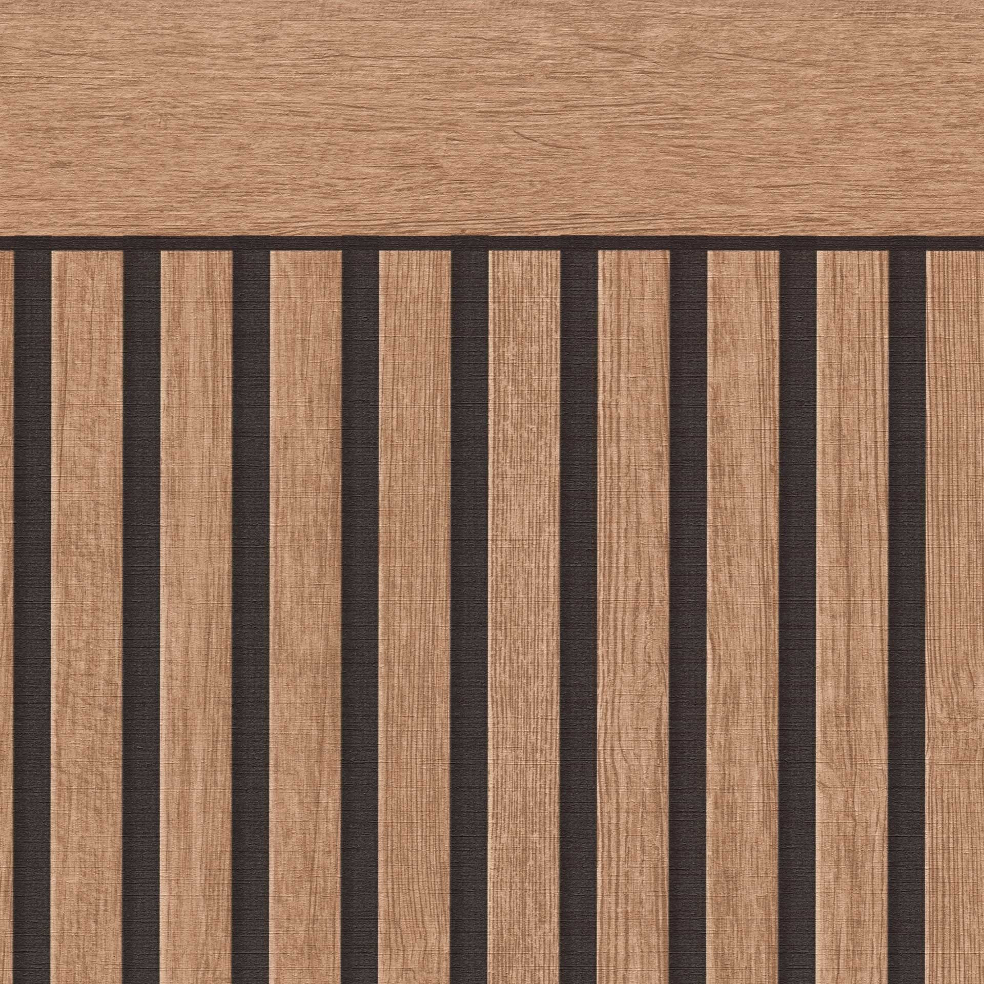 Houtpanelen behang akoestische look donkerbruin zwart - Vliesbehang met 3D houtstructuur