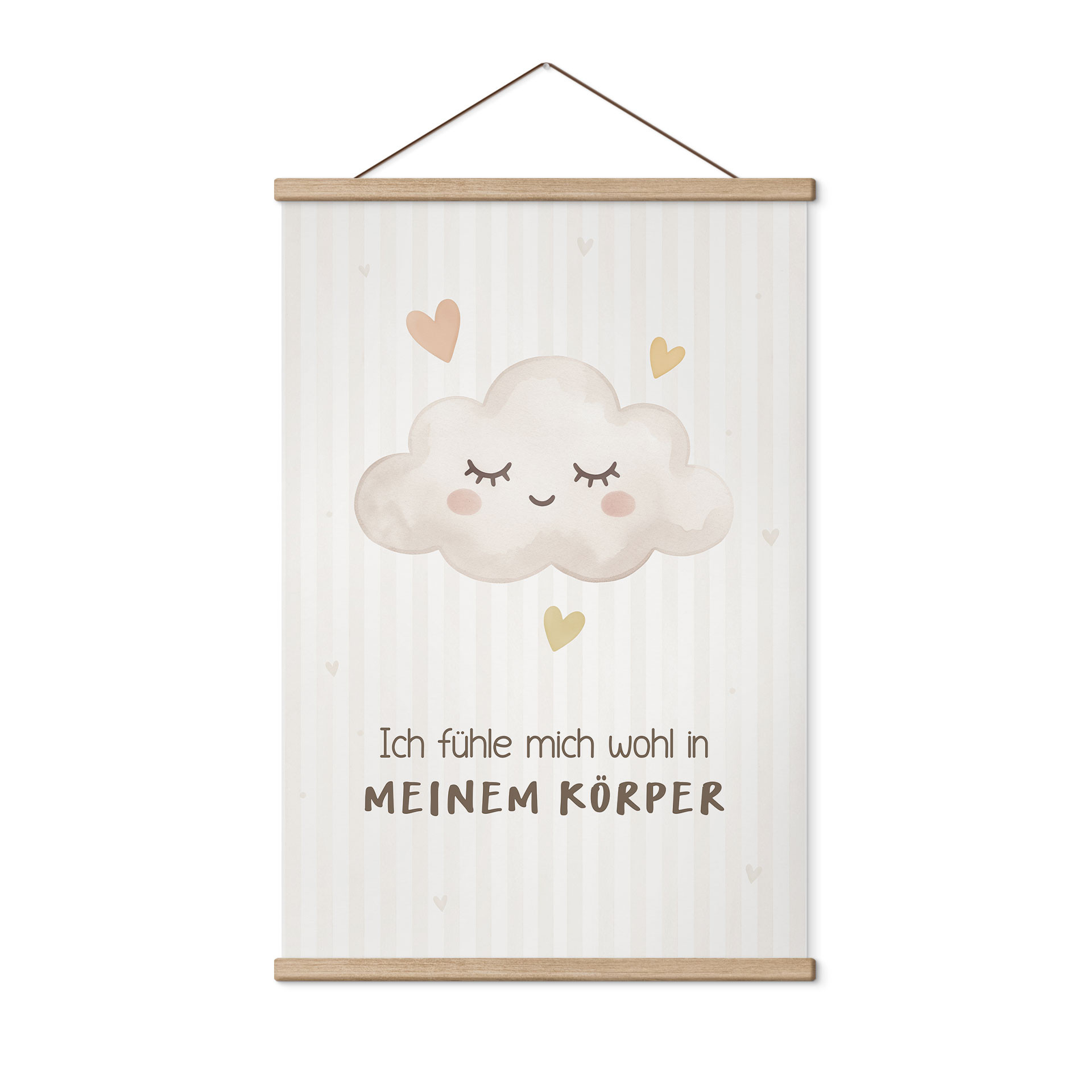 Stoffbild mit Wolke - Glaubenssatz 'Ich fühle mich wohl in meinem Körper' für Kinder