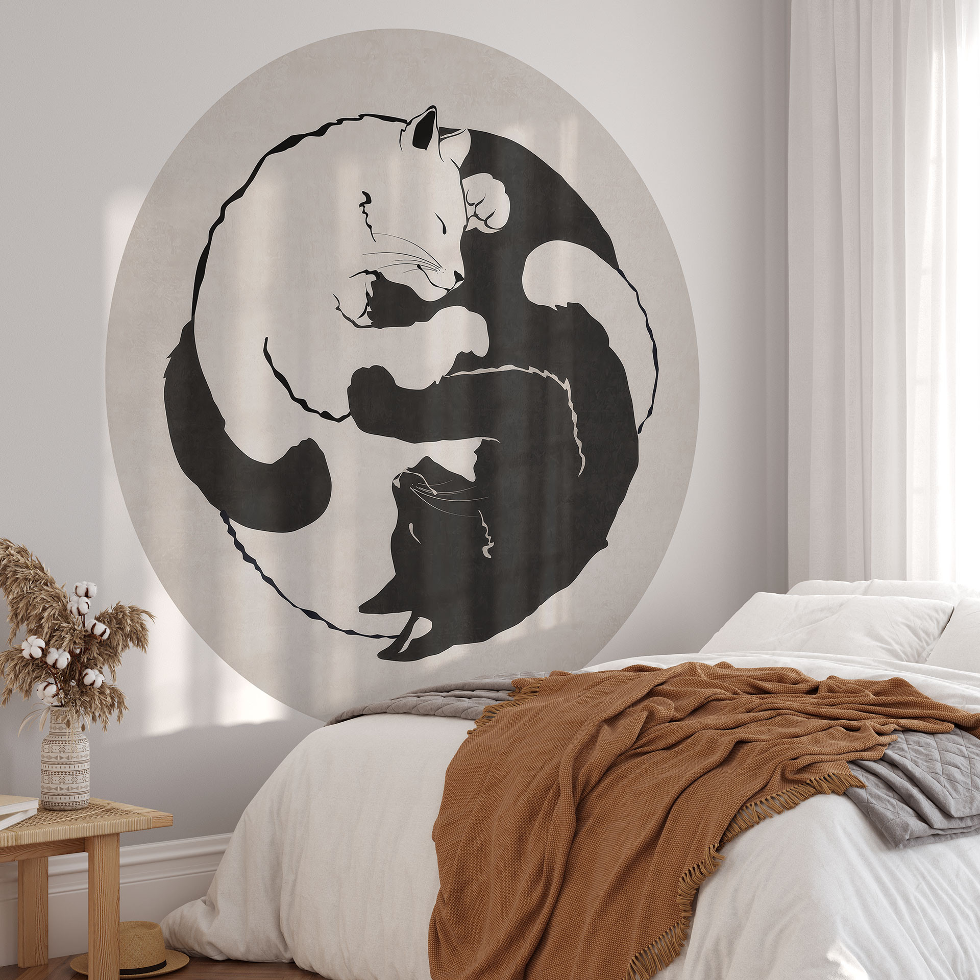 Behangcirkel Katten Ying & Yang - Tunaboylu - vliesbehang/zelfklevend vliesbehang