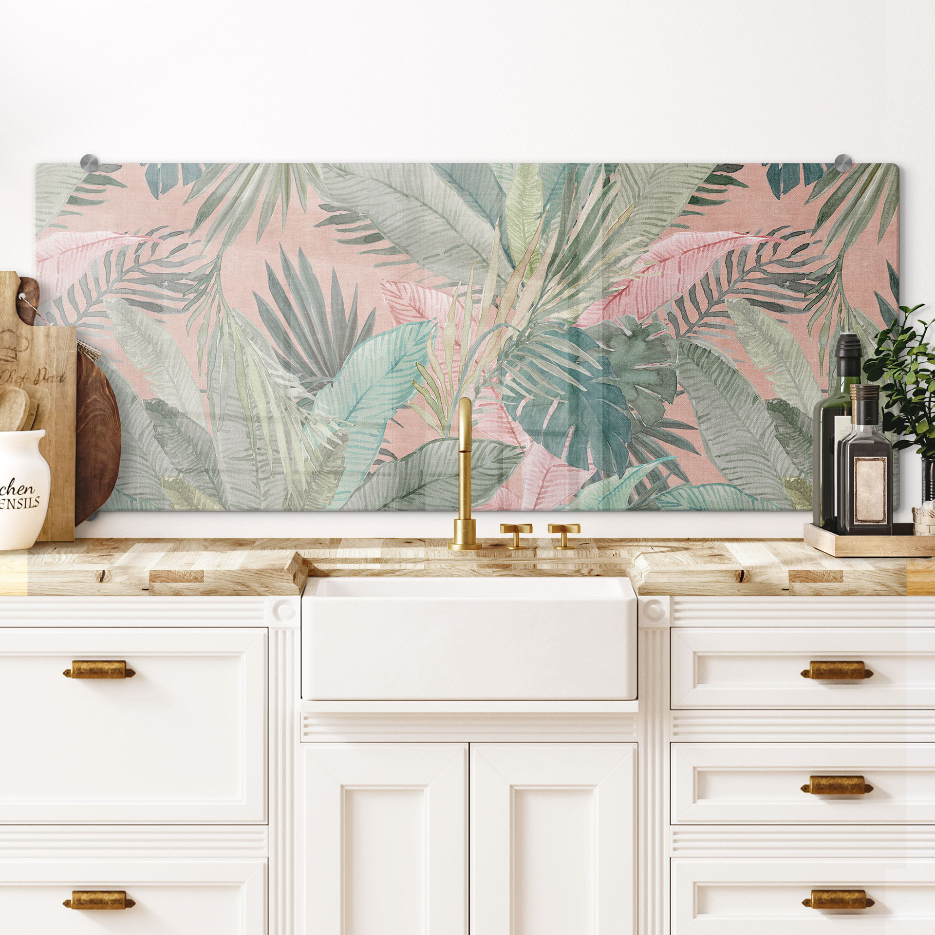 Spritzschutz Tropenblätter im Dschungel Rosa - Bloomery Decor - Panorama