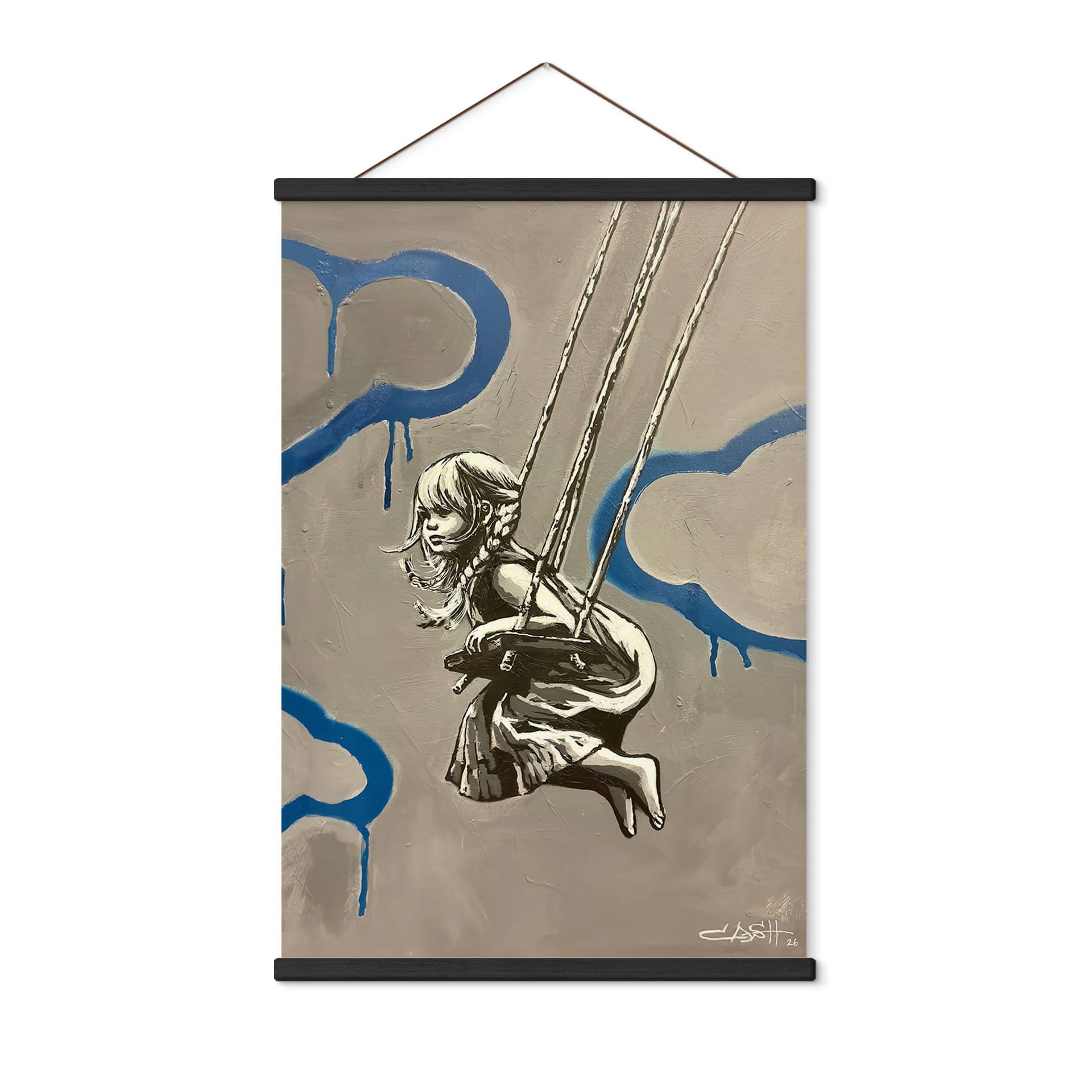 Affiche textile Fille sur une Balançoire Street Art - Habib