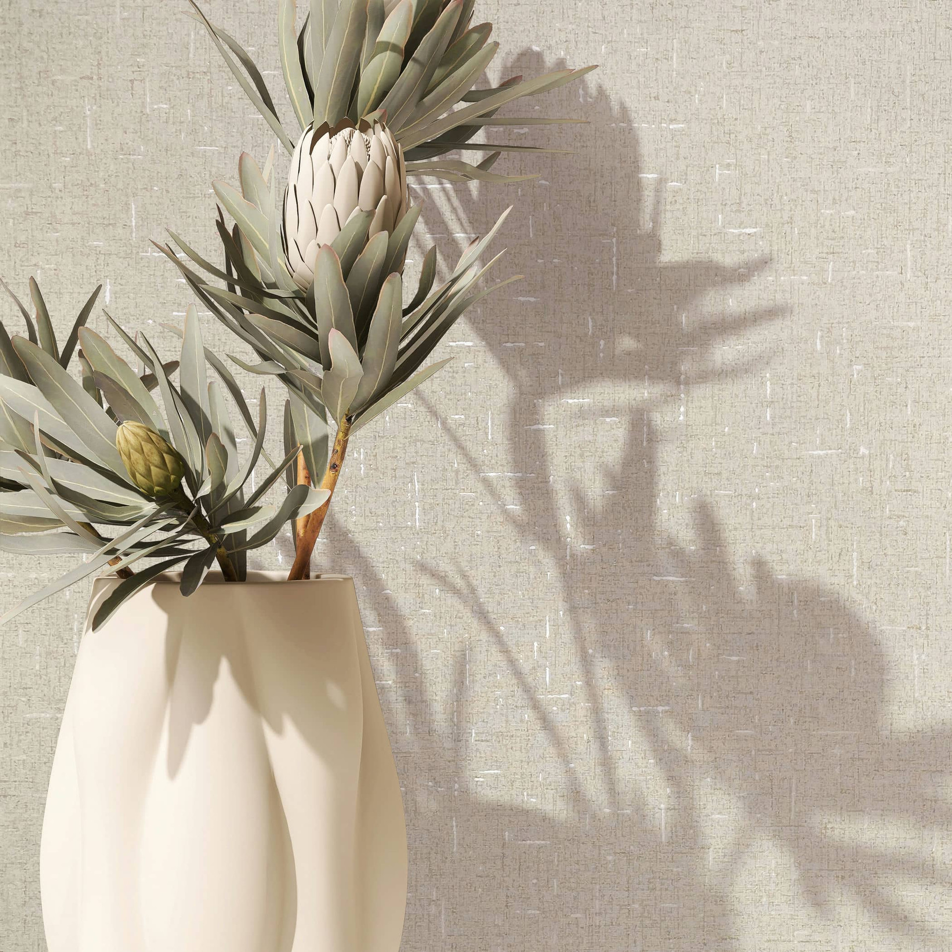 Vliesbehang met licht glanzende beige effen structuur