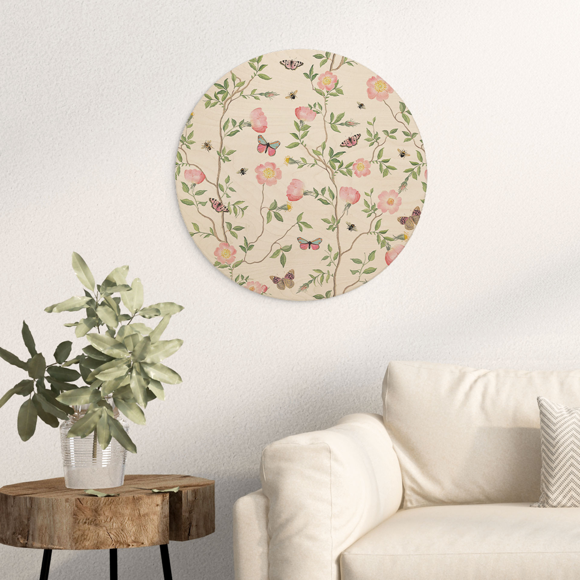 Obraz drewniany Różowe świąteczne róże na wiosnę - UN Designs - Round