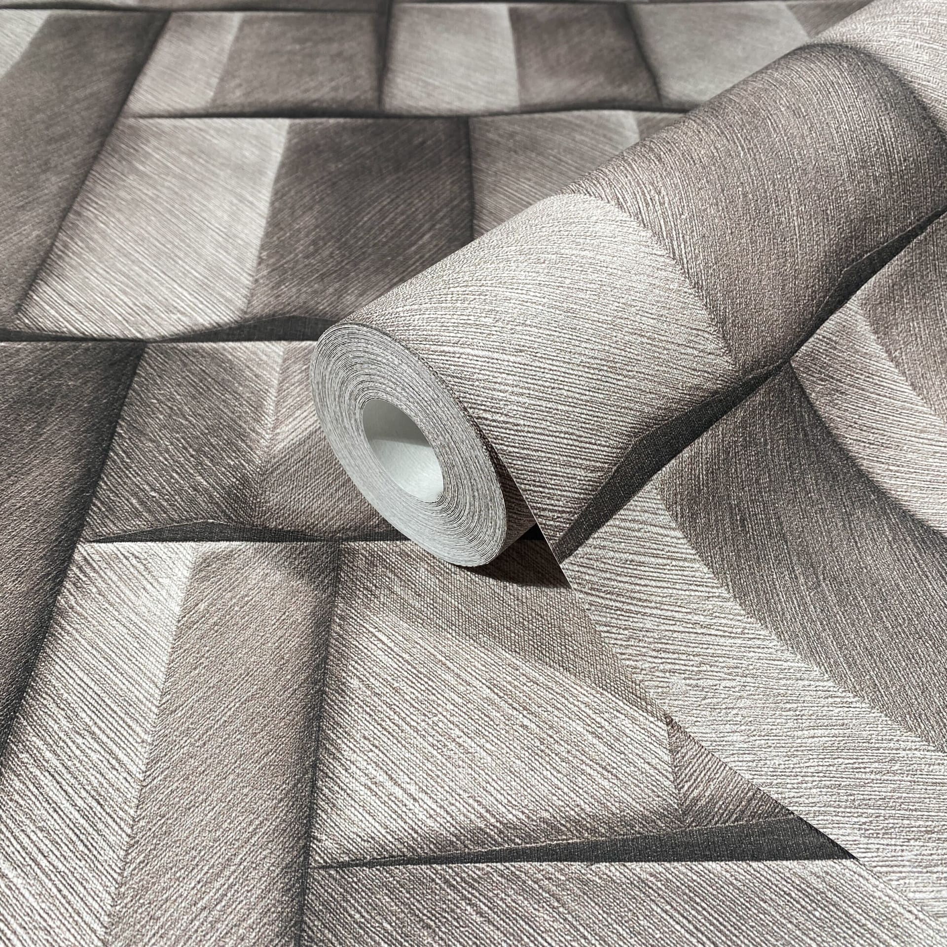 vliesbehang met houtmotieven geometrisch bruin 3D-look