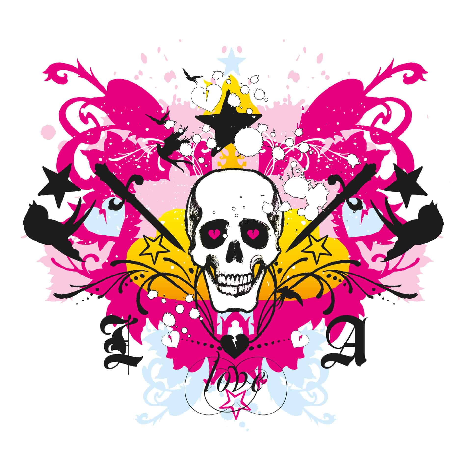 Sticker mural - LA Ink tête de mort et chaos multicolore