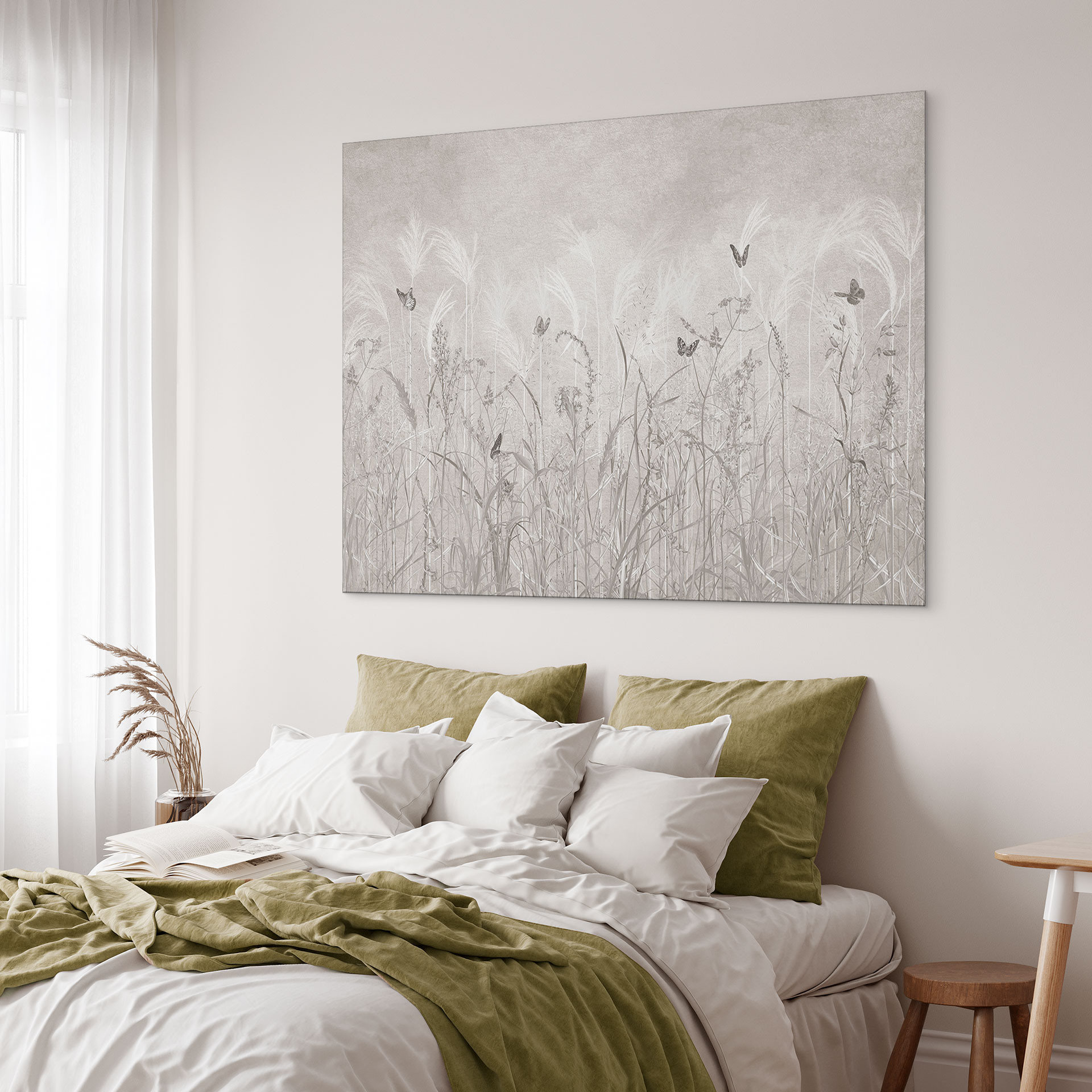 Wanddecoratie wilde bloemenweide met vlinders in Scandinavisch design - Ms Tiff - Alu-Dibond
