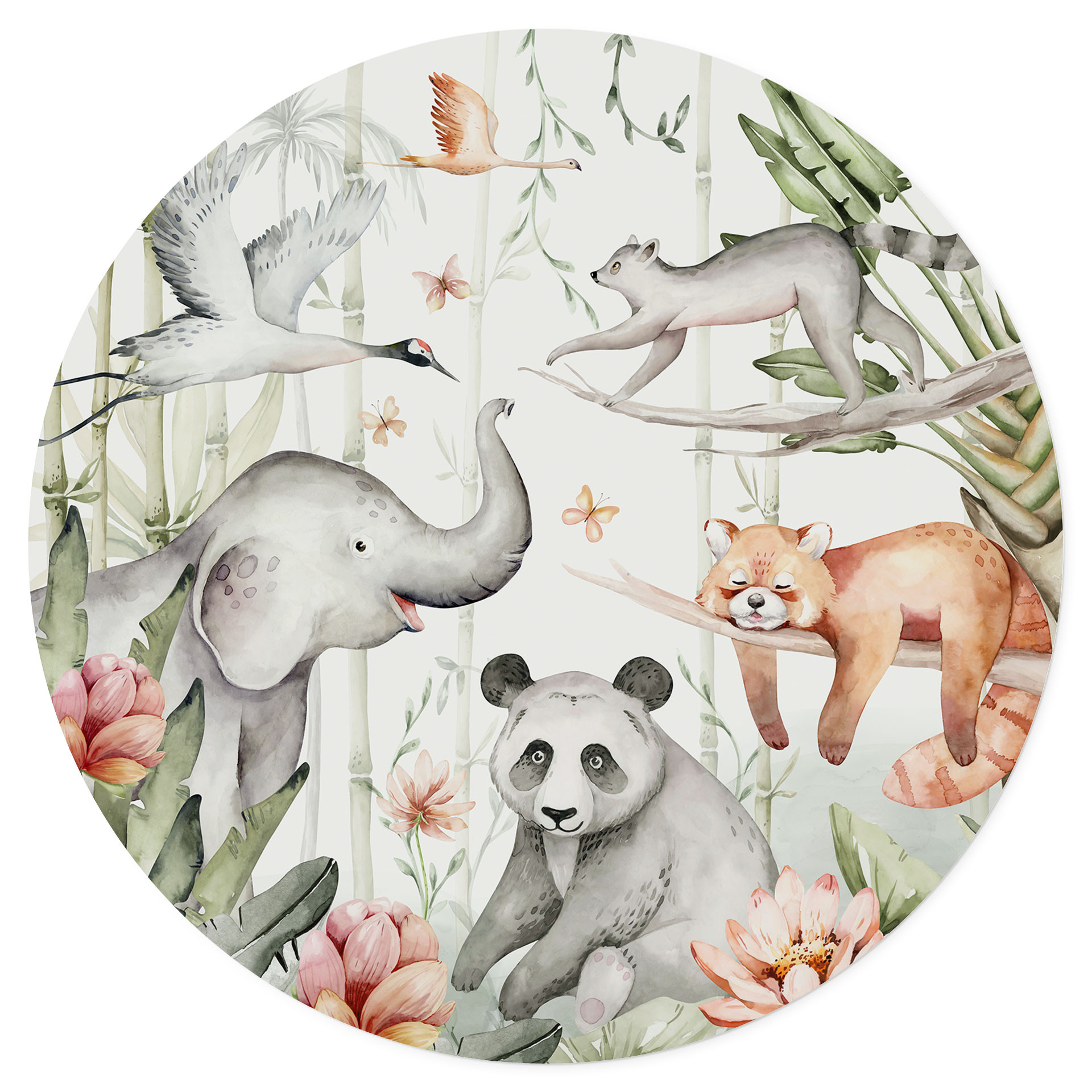 Wandtattoo Asiatische Tiere im Bambuswald - Kvilis - Rund