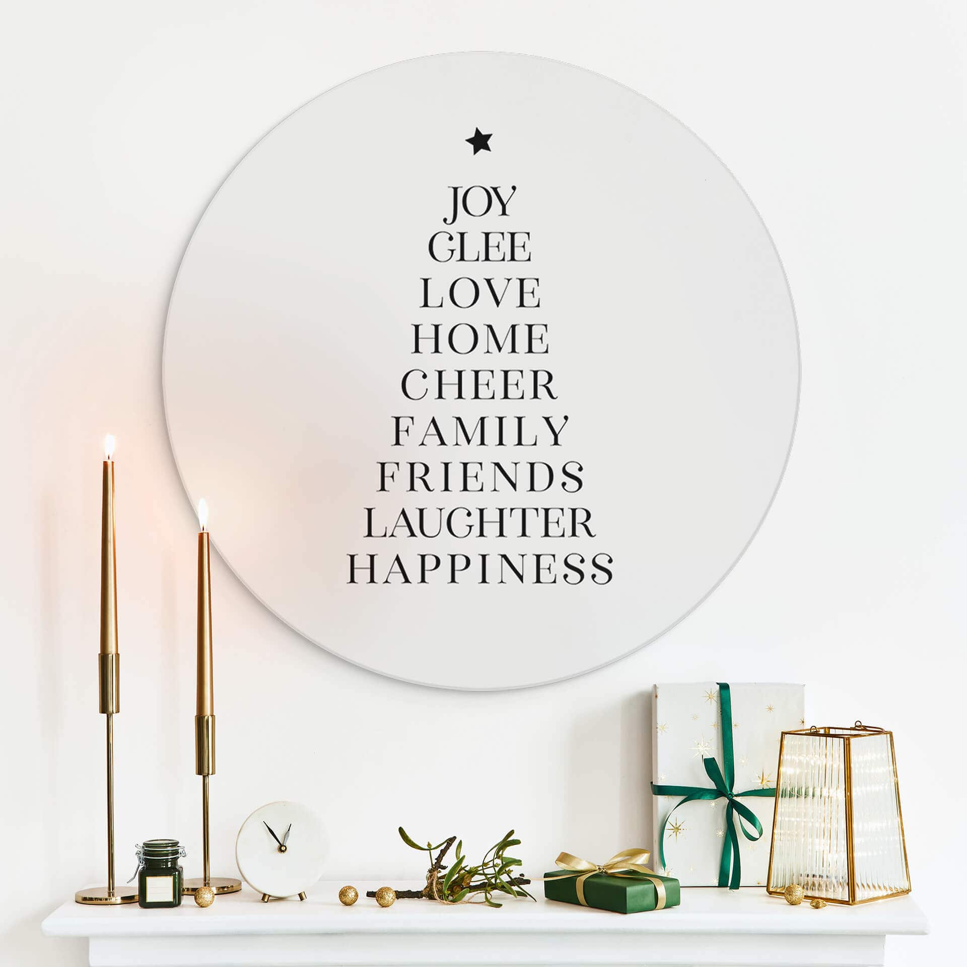 Vægcirkel Blursbyai - Christmas Tree Typography – print på aluminium (Alu-Dibond)