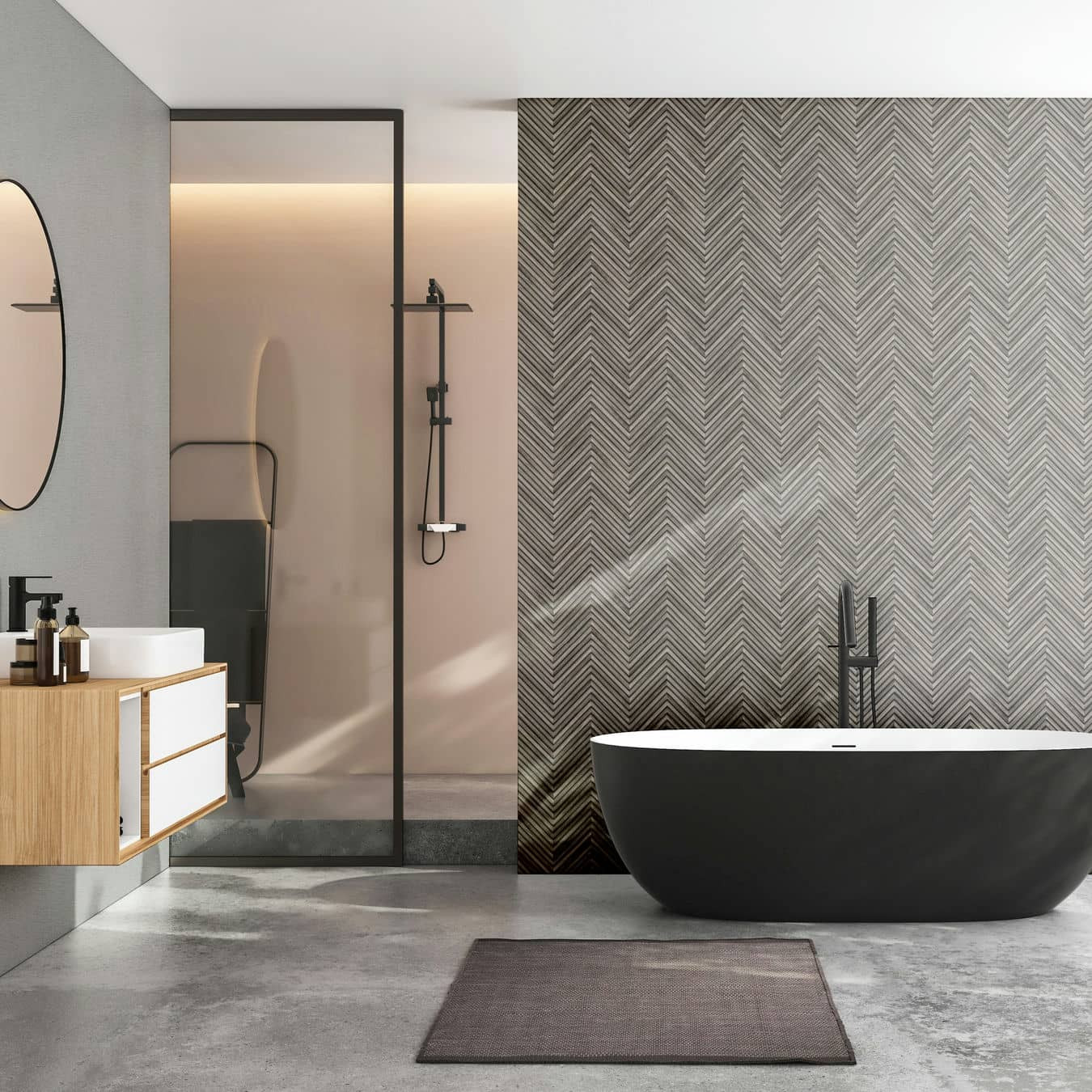 Vliesbehang met visgraatmotief en houtlook grijs houtlook