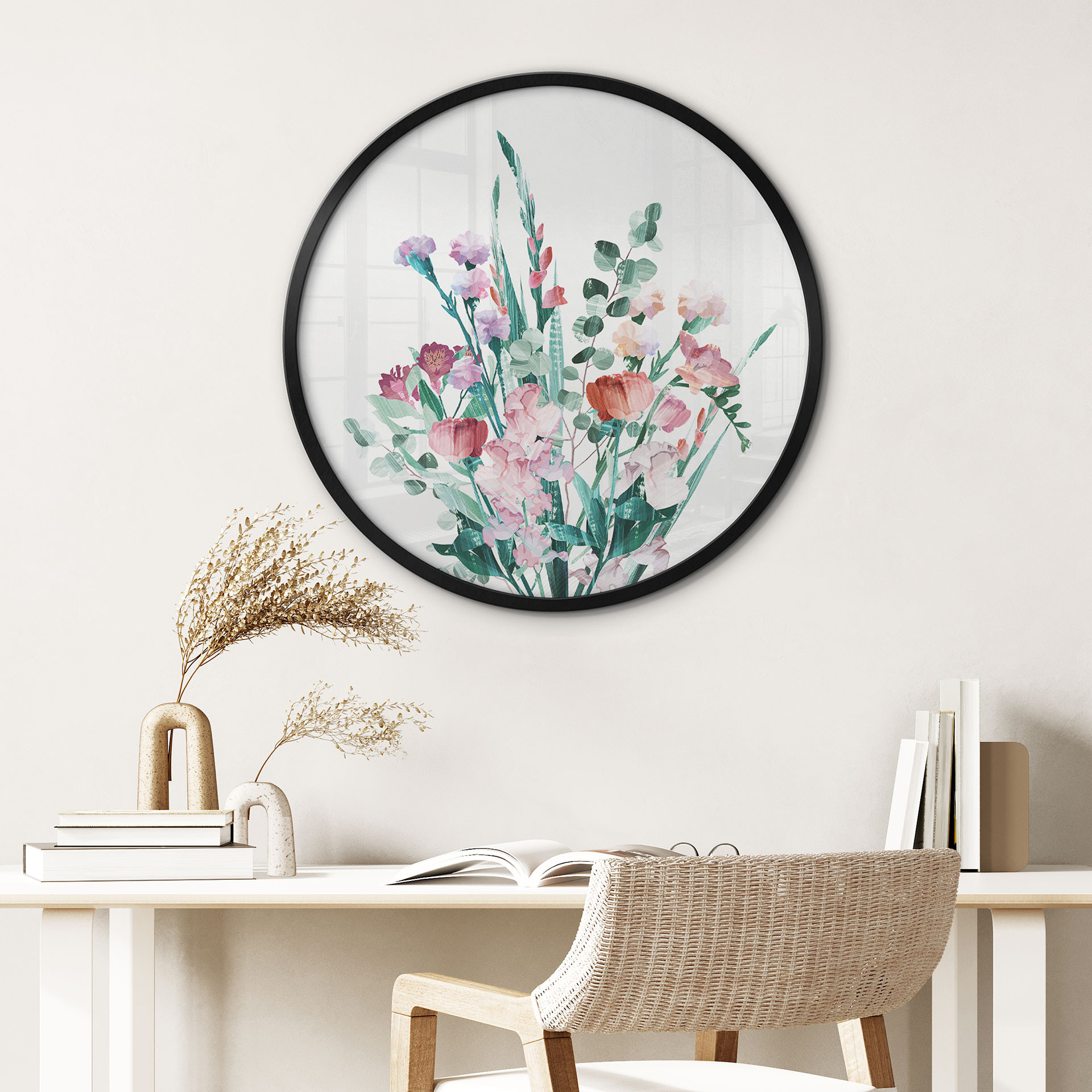 Poster Bouquet de fleurs sauvages au printemps - Goed Blauw - Rond