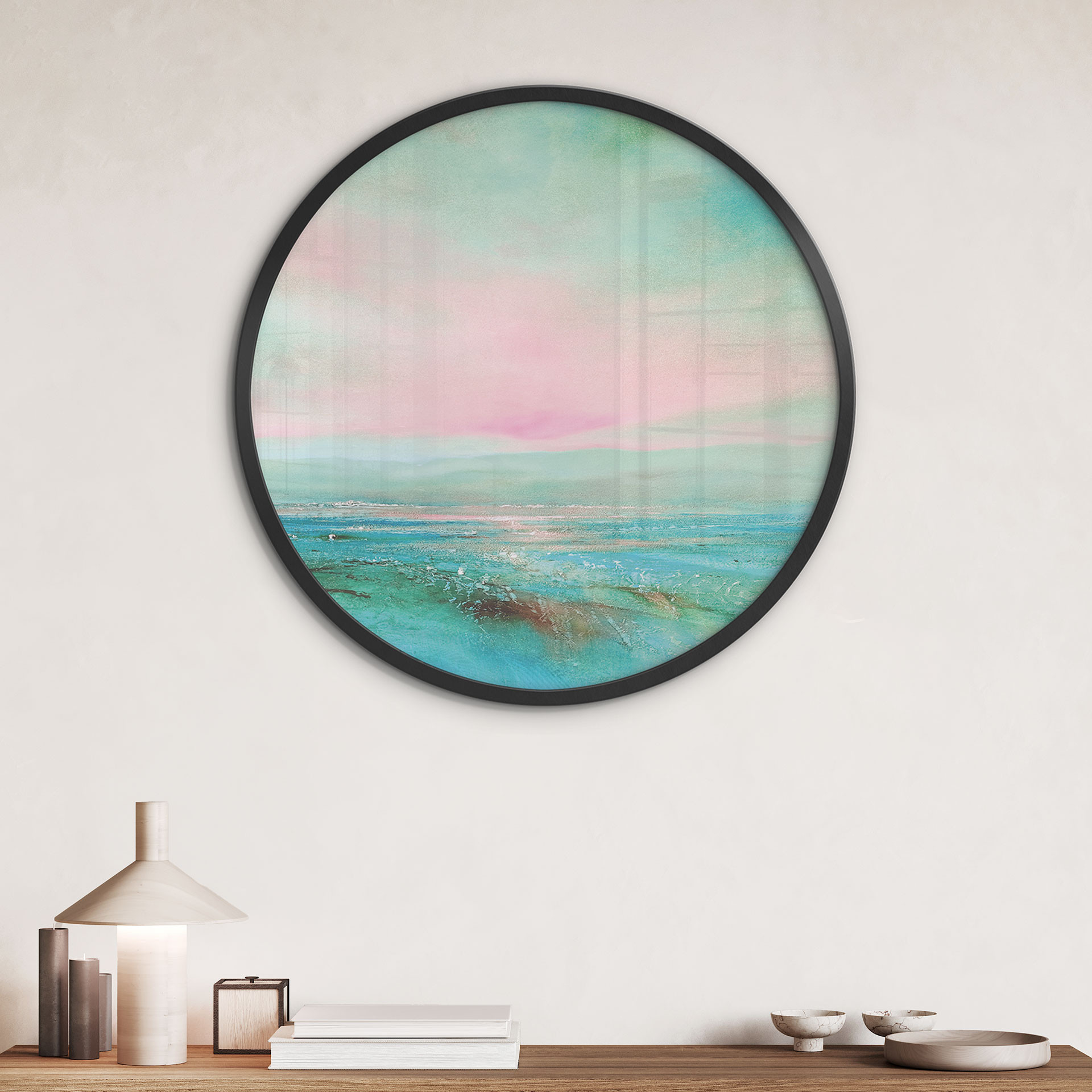 Poster Mer turquoise dans la lumière du soir - Schmucker - Rond