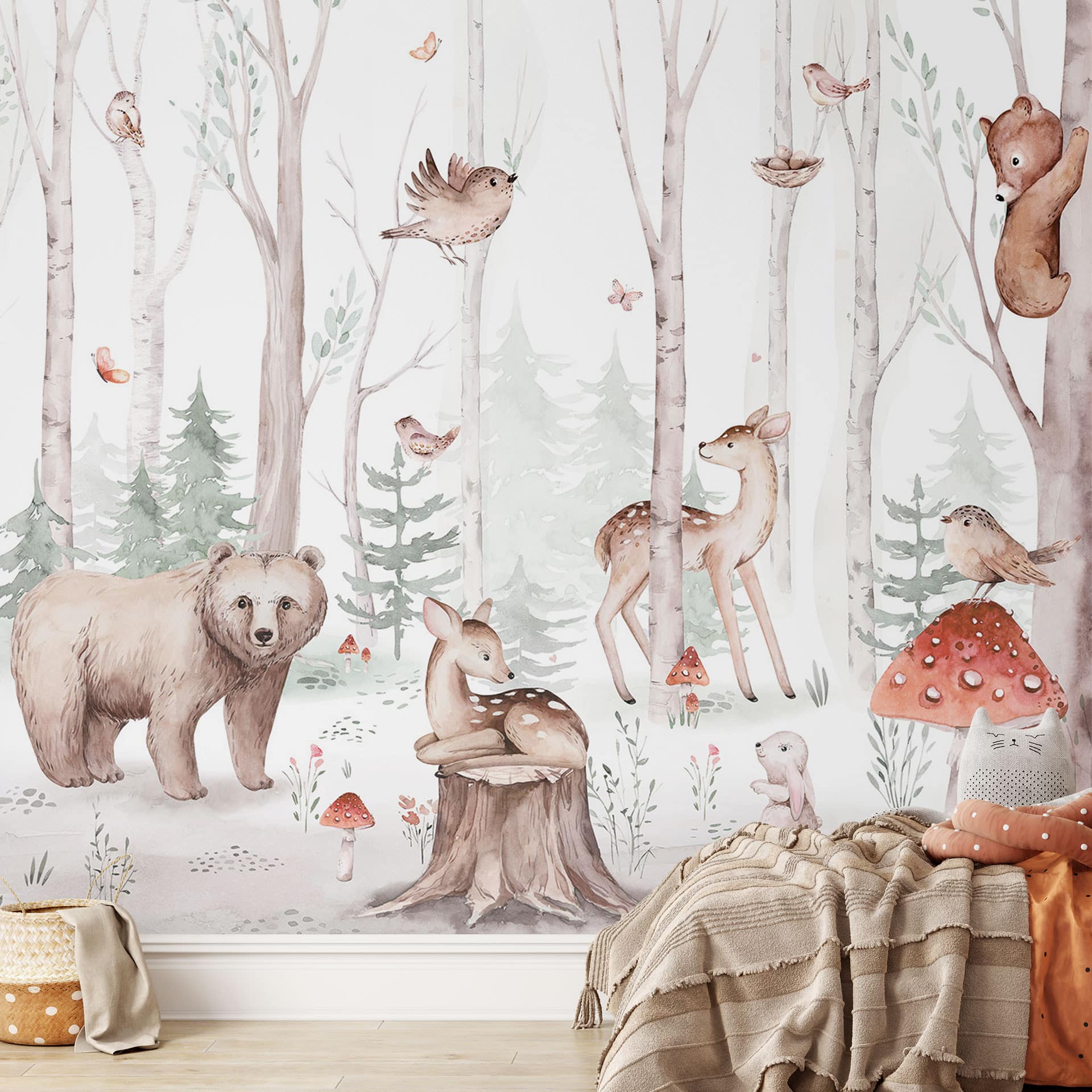 Bosbehang kinderkamer - bosdieren in de herfst - Kvilis