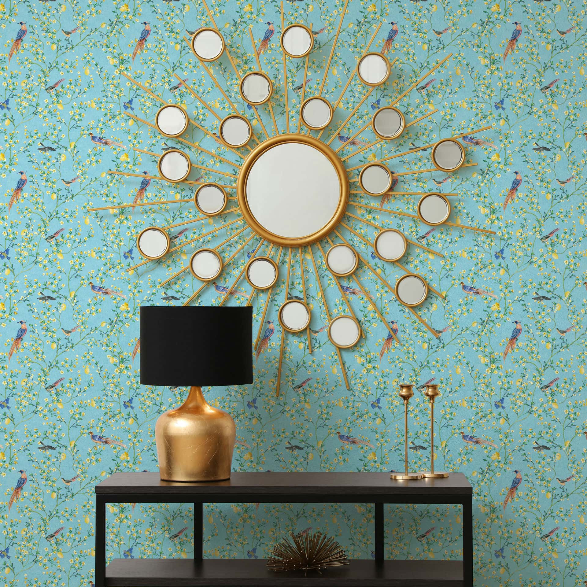 Vliesbehang vogels, bloemen bloemen natuur mat in blauw
