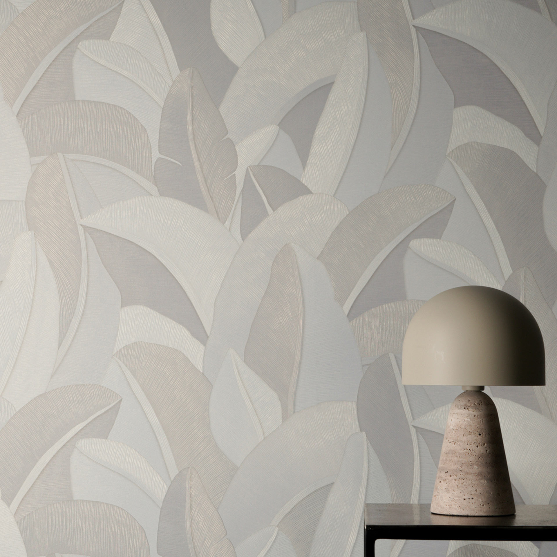 Vliesbehang Isabelle Golden Canopy palmbomen crème wit - palmbladeren jungle metallic hal