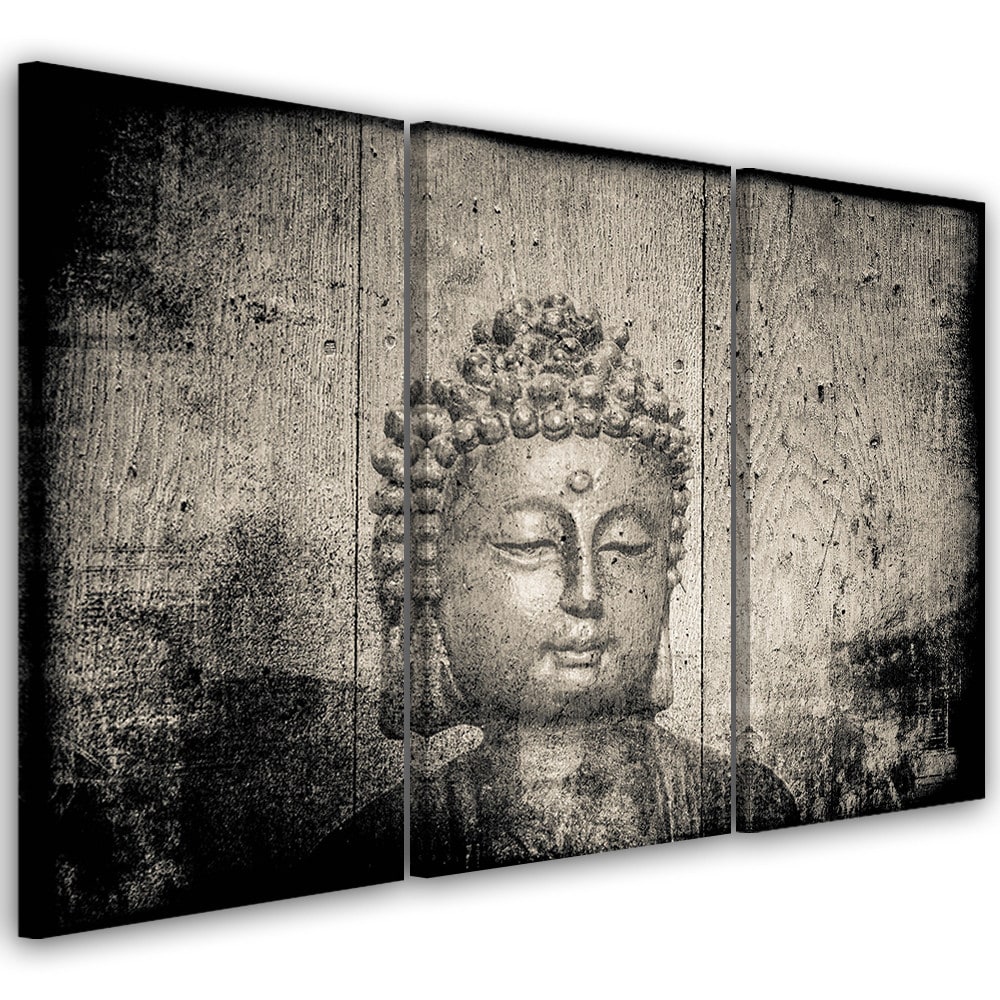 3 stykke lærredstryk, Buddha Zen Feng Shui grå
