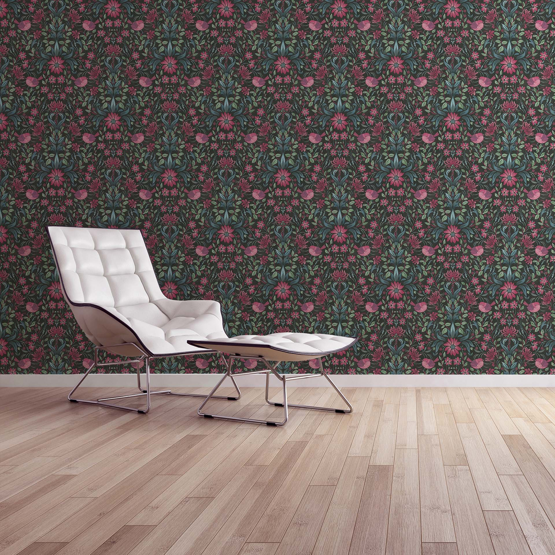 behang bloemen zwart roze - vliesbehang landhuis A.S. Création - mat licht structuur