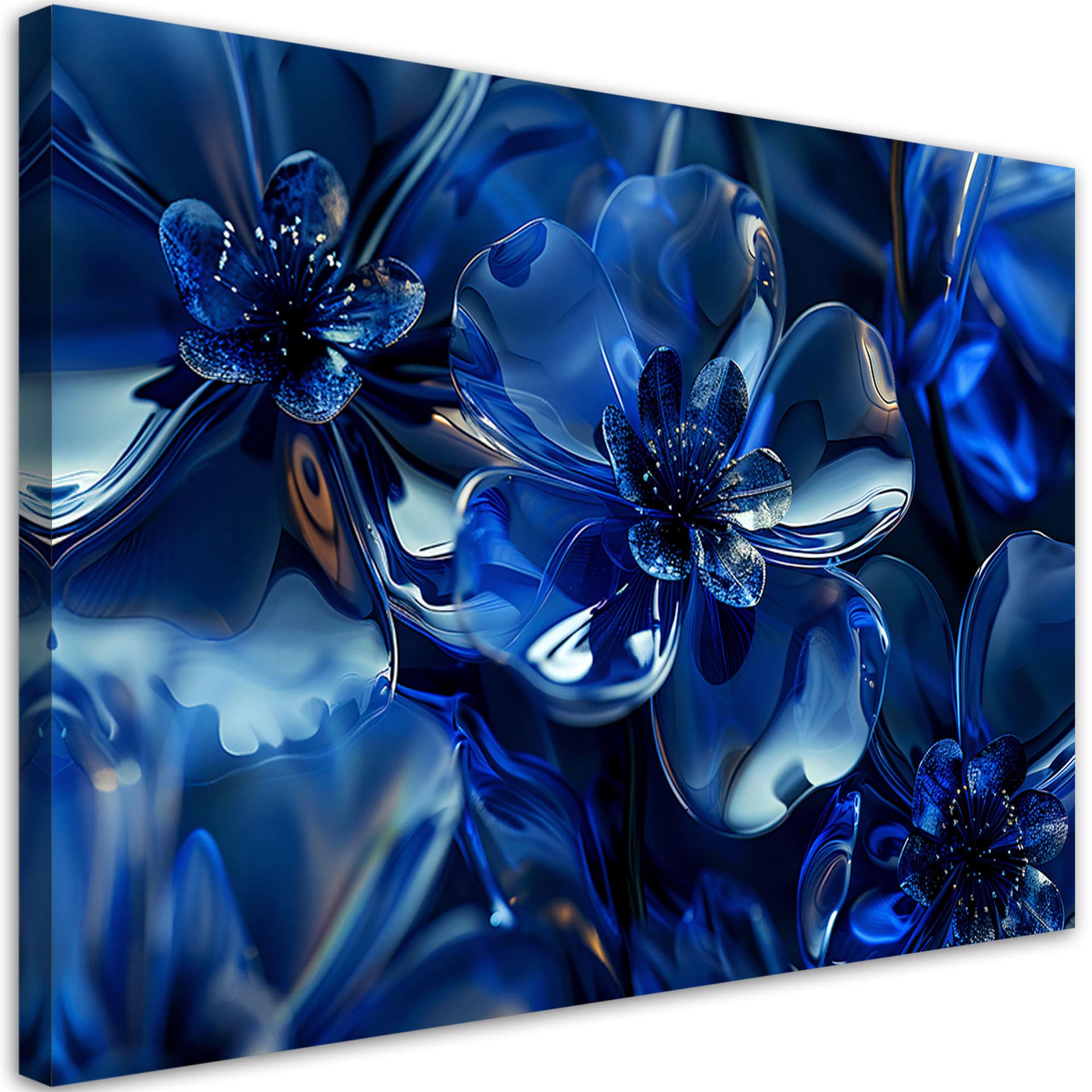 Canvasbillede, Blå glasblomster 3D