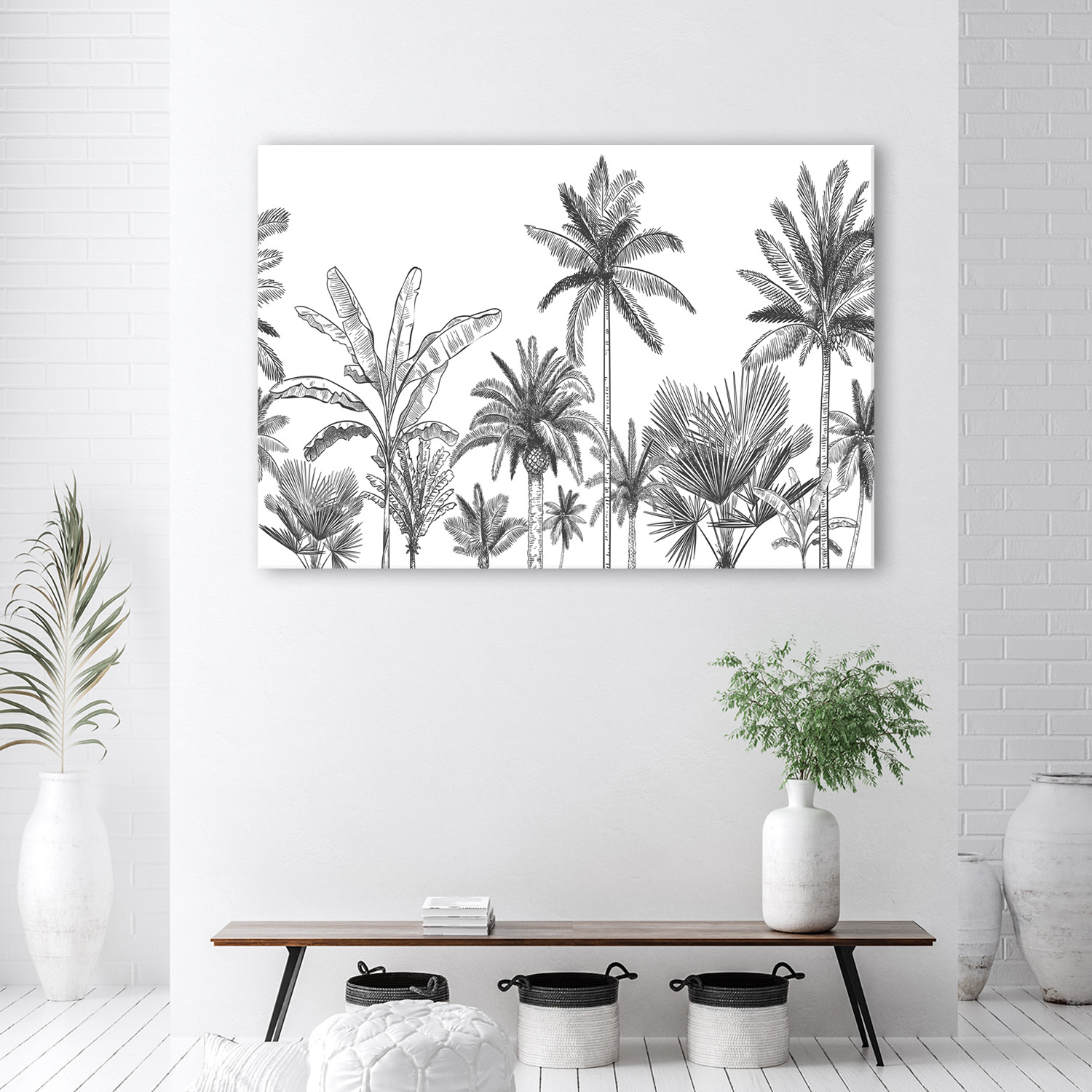 Canvasbillede, Sorte og hvide palmer