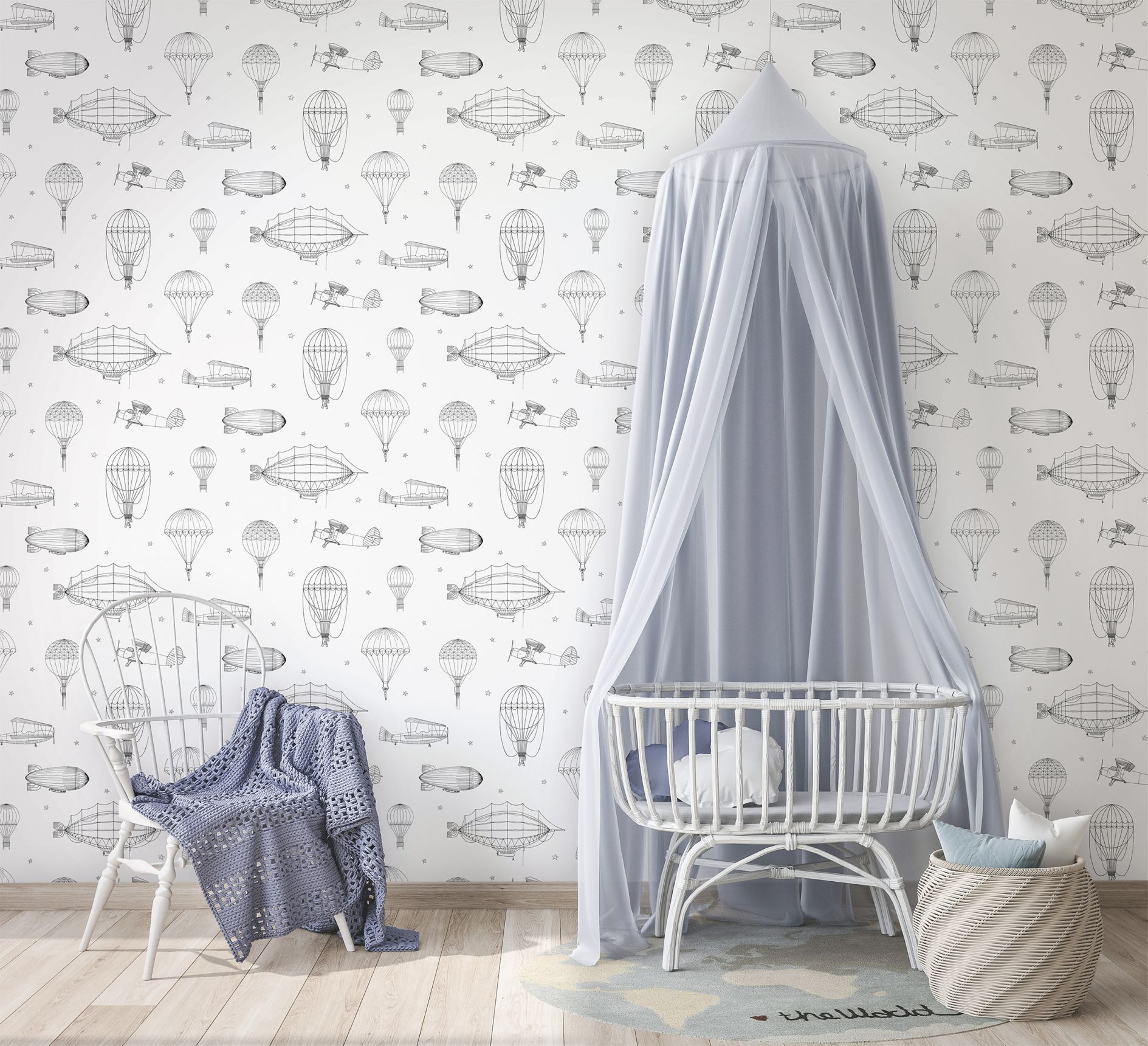 kinderbehang, vliesbehang met illustratie Kids Walls wit, zwart