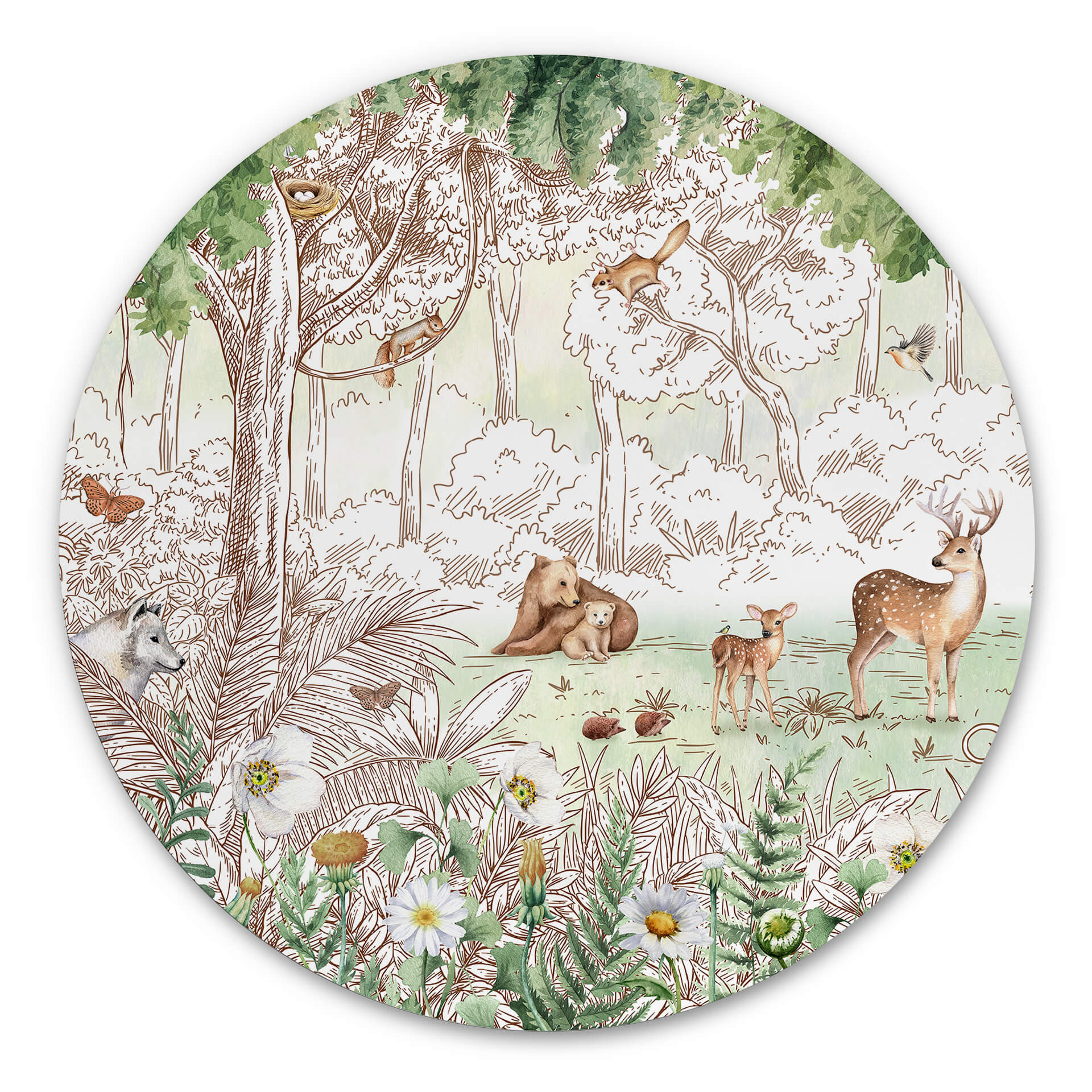 Tableau sur alu-Dibond rond Kikki Belle - Printemps des amis de la forêt