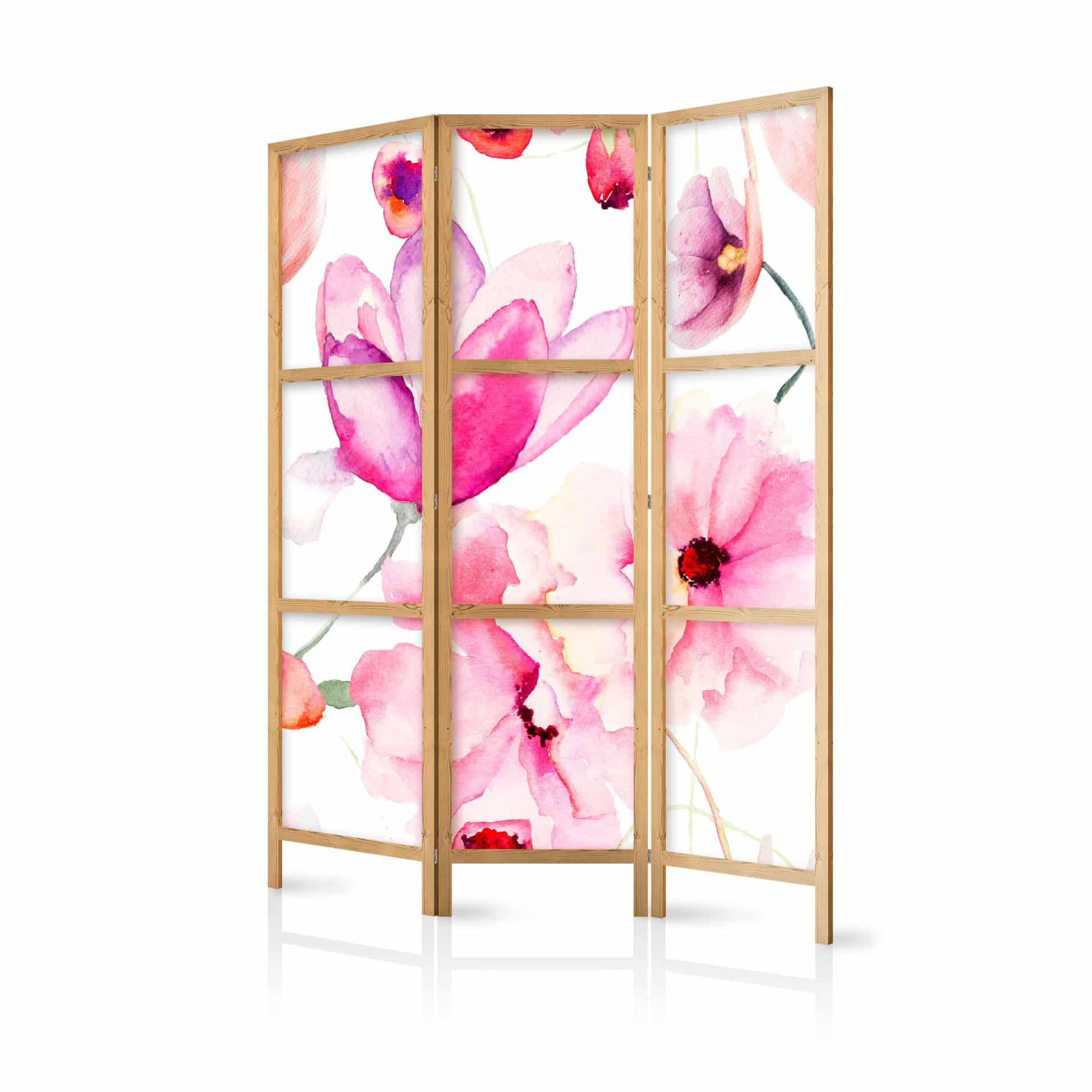Japansk foldevæg til rumopdeling - Blomsterglæde, 3-delt