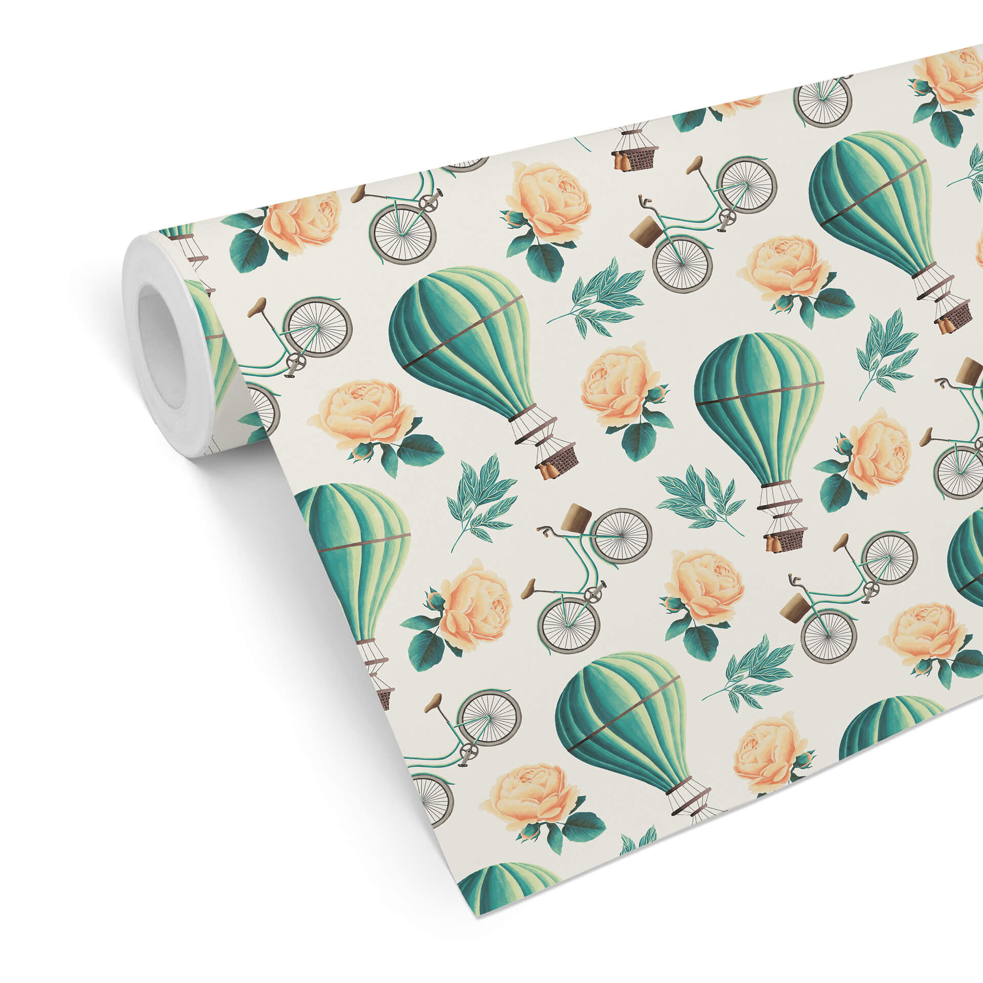 Patroonbehang – Vintage Luchtballonnen – turquoise