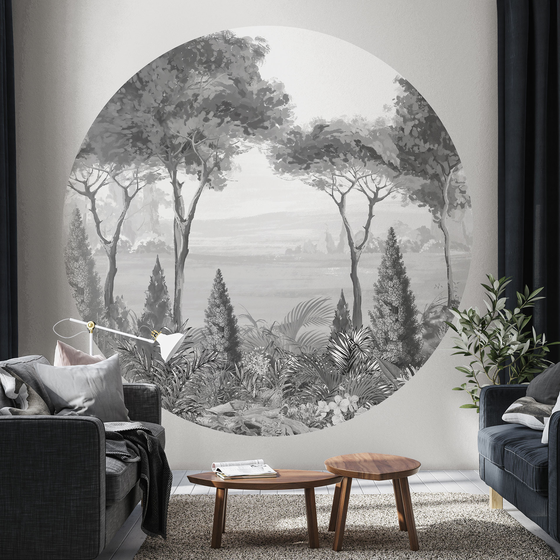 Fotobehang Idyllisch plantenlandschap - Ms Tiff - Rond - Zelfklevend/niet-geweven