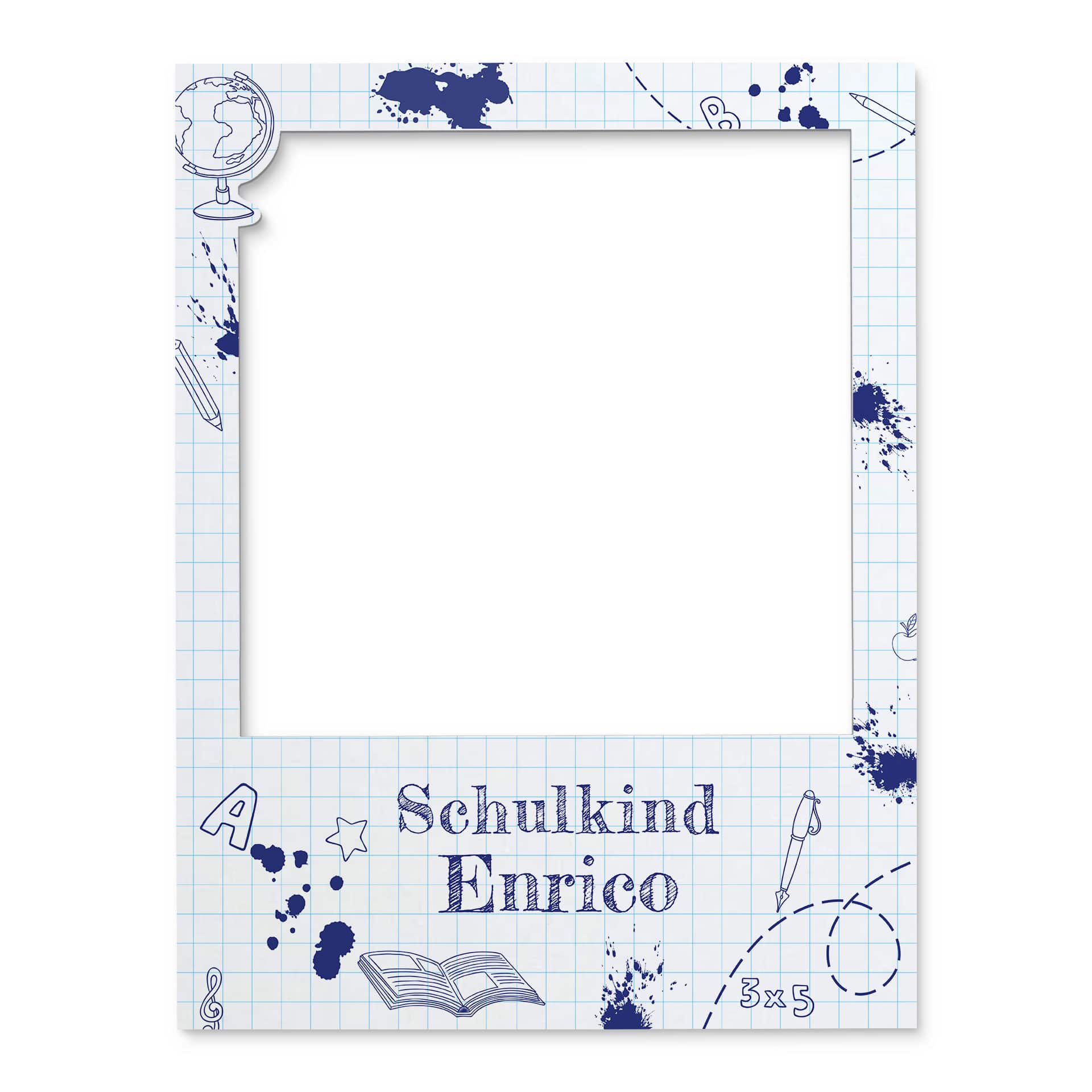 Fotorahmen Einschulung blau-kariert - personalisierbar