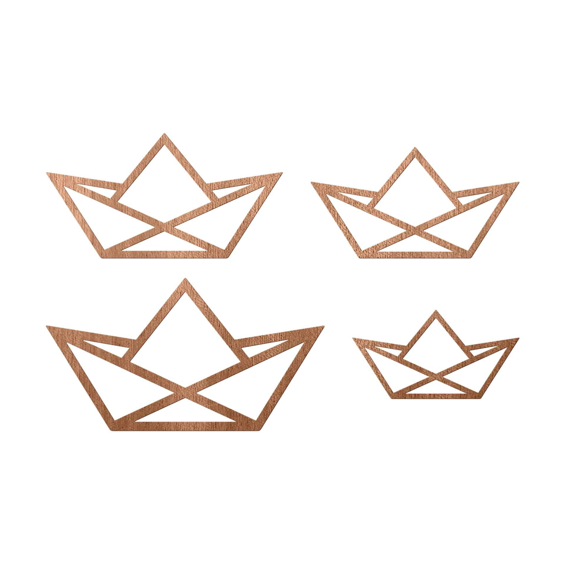 Dekoracja drewniana do pokoju dziecięcego - Statek origami - drewno mahoniowe (4 sztuki) - 34x21 cm
