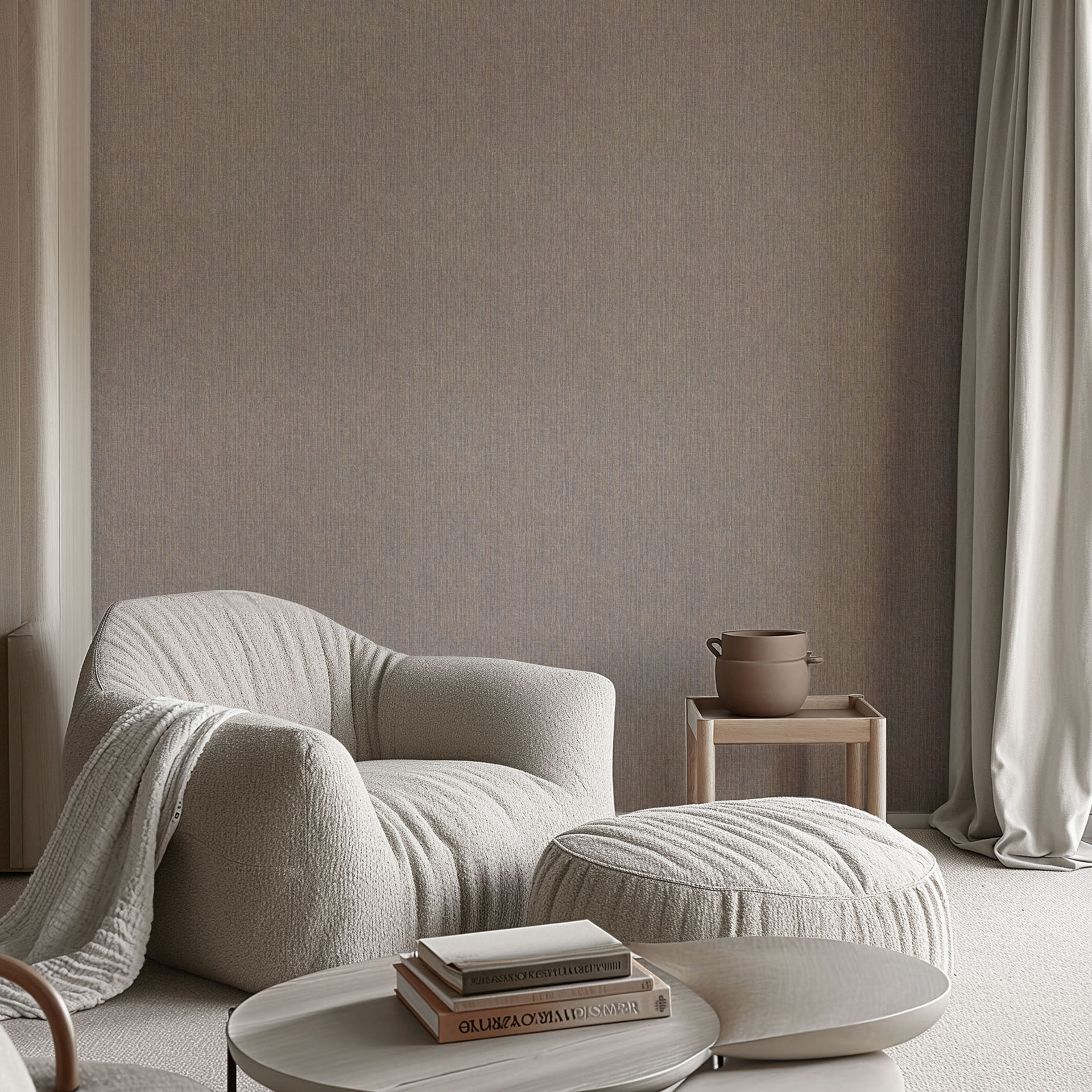 Vliesbehang effen greige in linnen look discreet modern voor stijlvolle woonruimtes