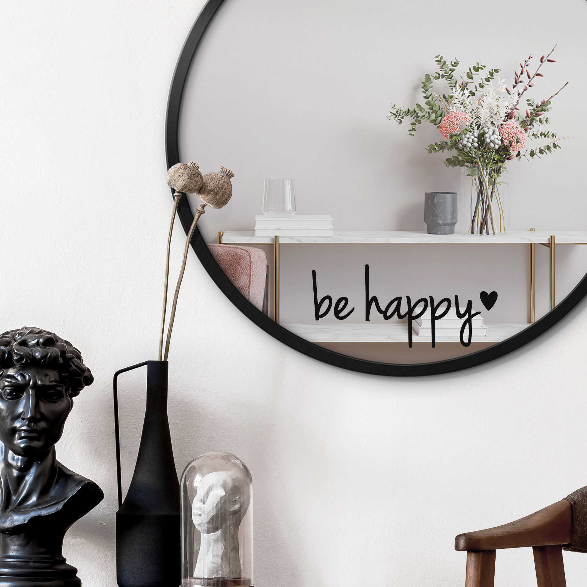 Adesivo specchio be happy + cuore