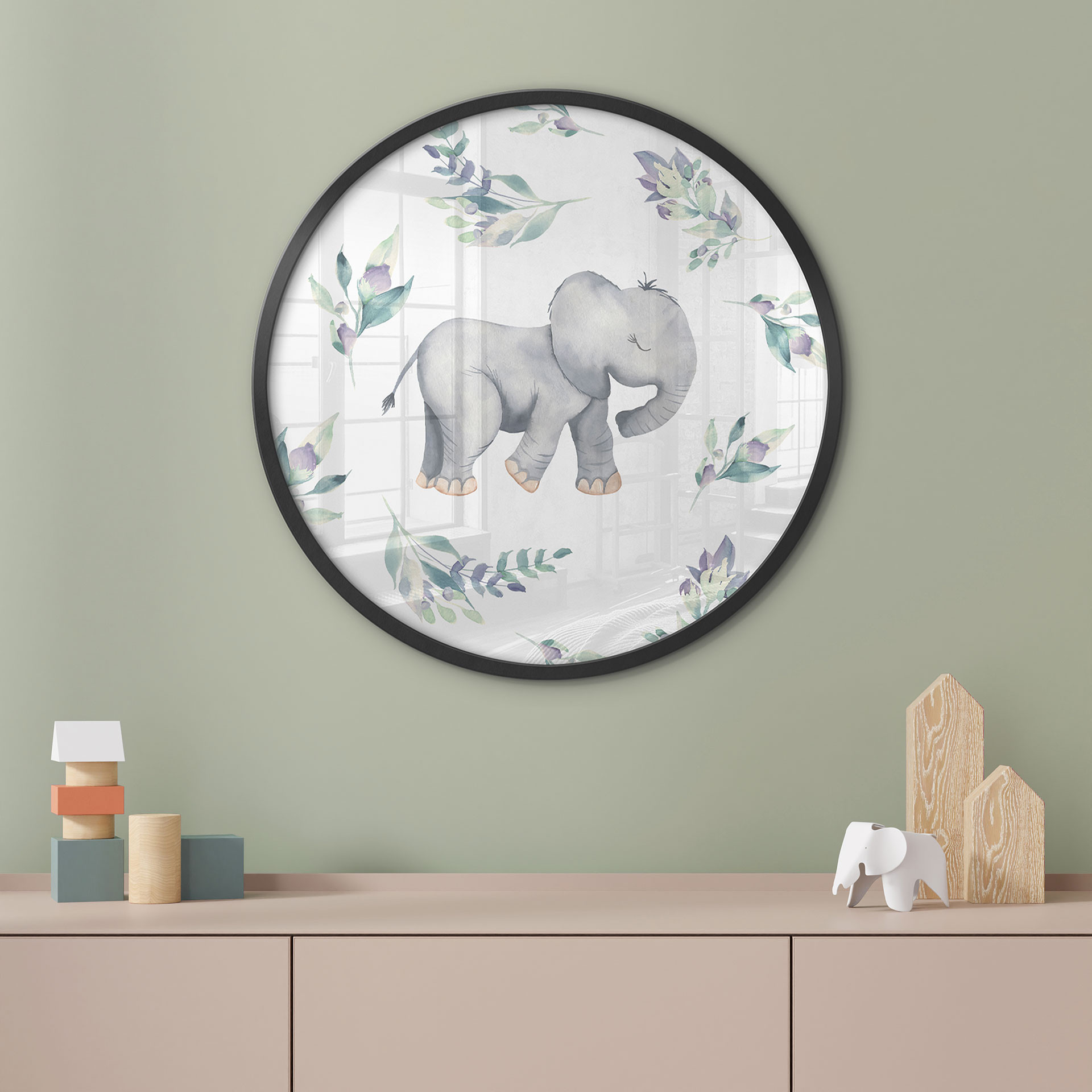 Poster Bébé éléphant mignon entre des branches boho - UN Designs