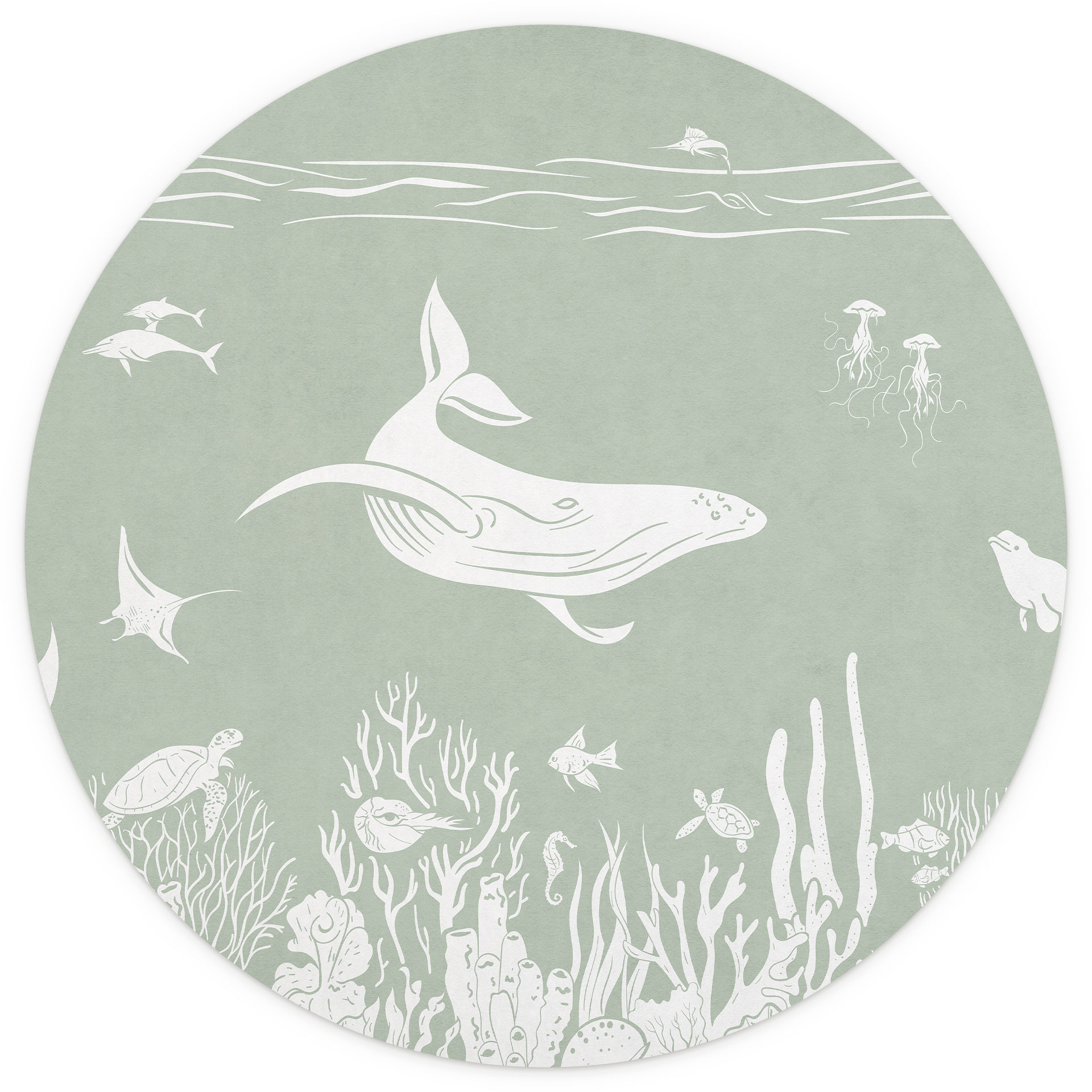 Koraalrif en zeedieren - Een reis in het groen - Kikki Belle - Rondje - vliesbehang/zelfklevend vlie