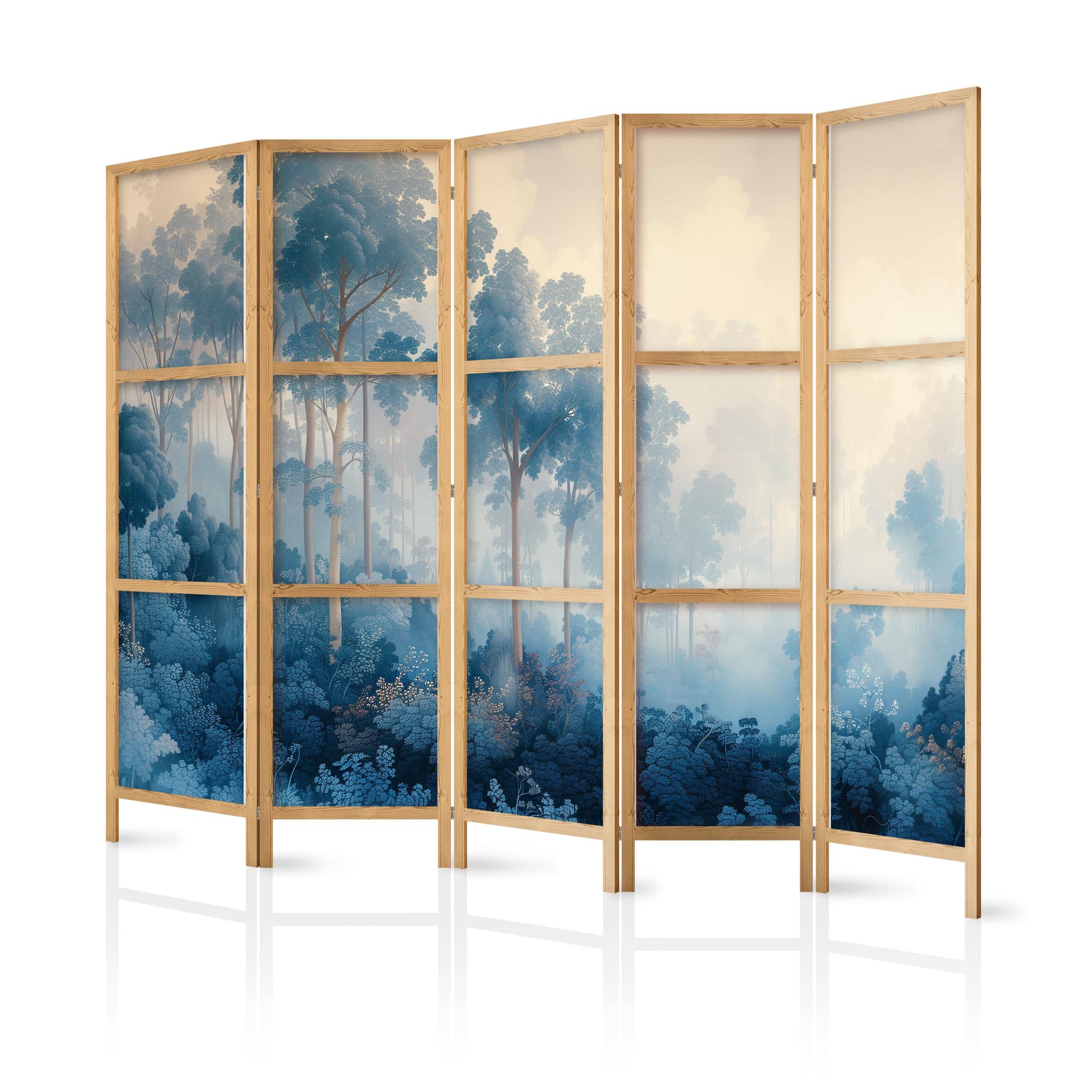 Japanischer Paravent, Raumteiler freistehend, Trennwand - Fairy-Tale Blue Forest