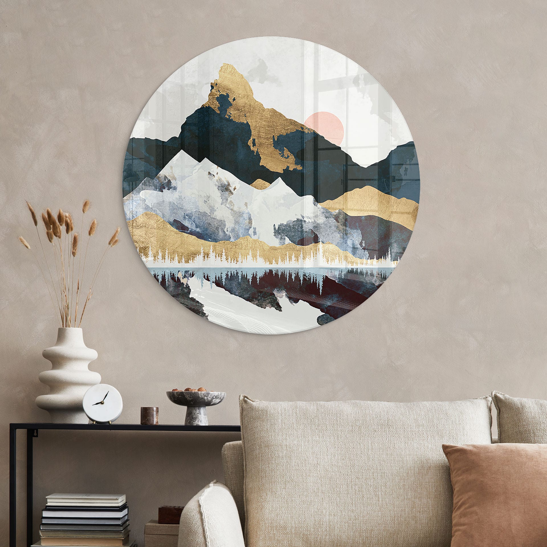 Glasbild Reflektion einer Winterlandschaft - SpaceFrog Designs  - Rund