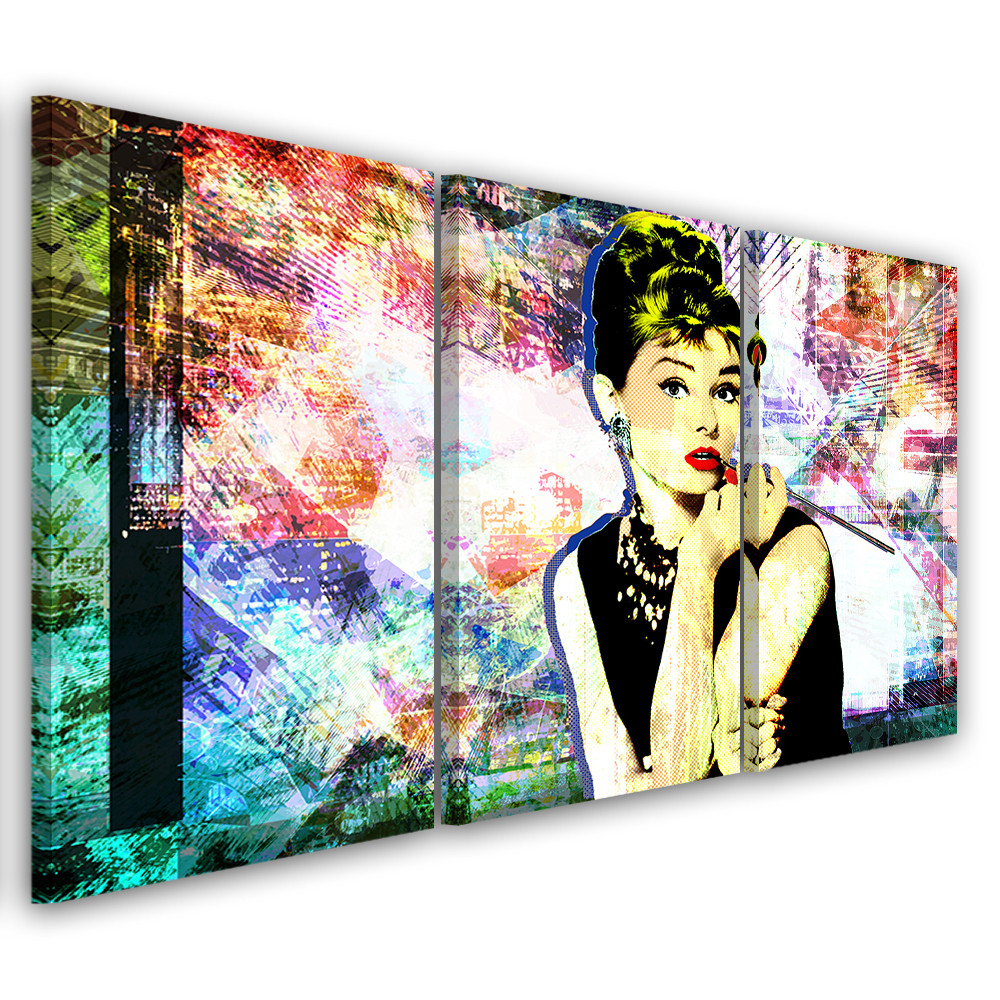3 stykke lærredstryk, Audrey Hepburn farve