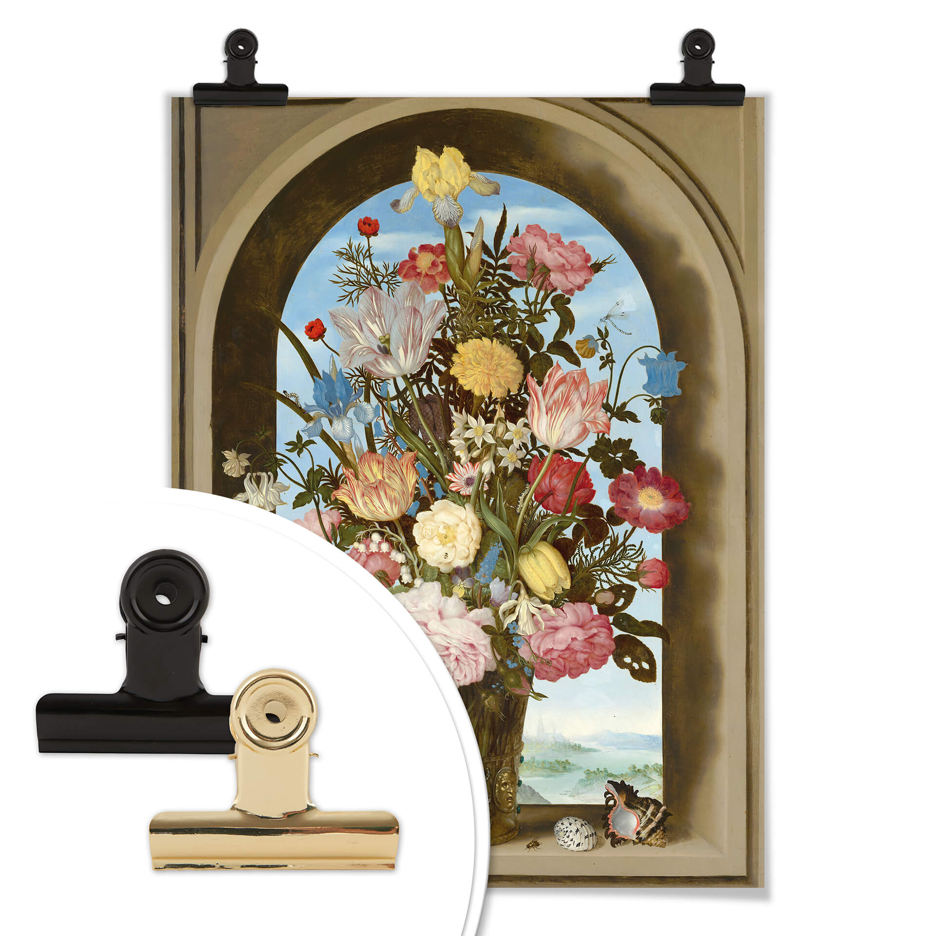 Poster Bosschaert - Blumenvase in einer Fensternische