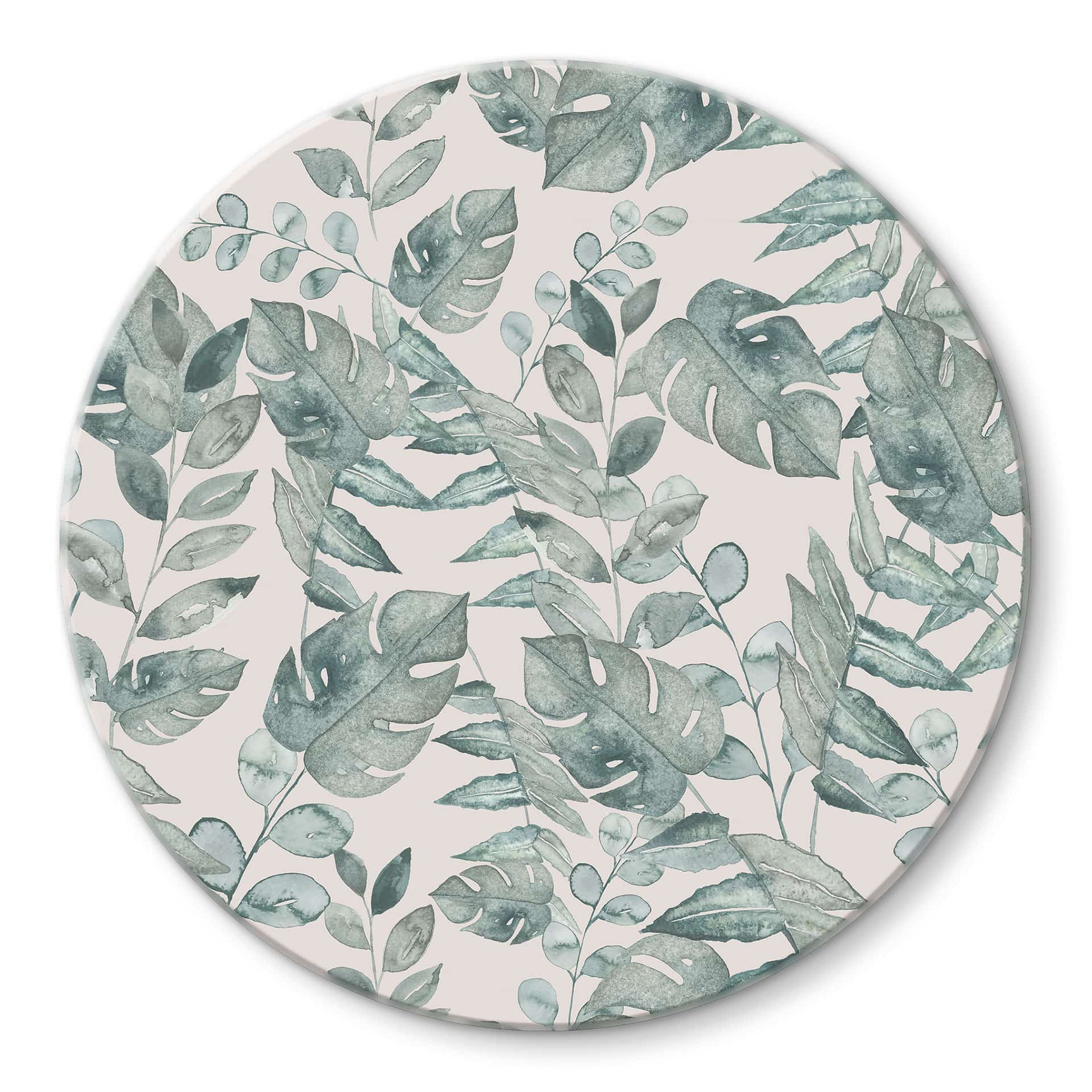 Glasbillede - Jungle Leaves Watercolour Cream - Bloomery Decor - Round