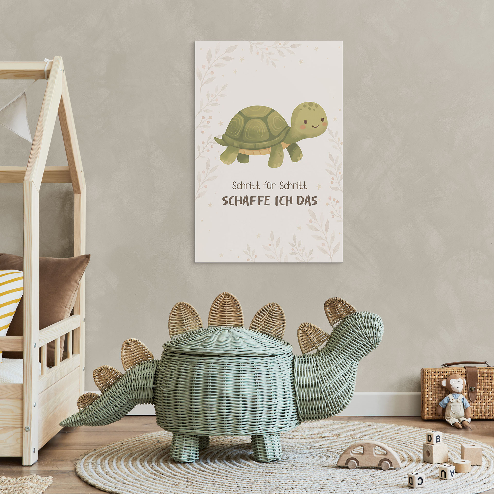Alu-Dibond Wandbild mit Schildkröte - Kraftsatz 'Schritt für Schritt schaffe ich das' für Kinder